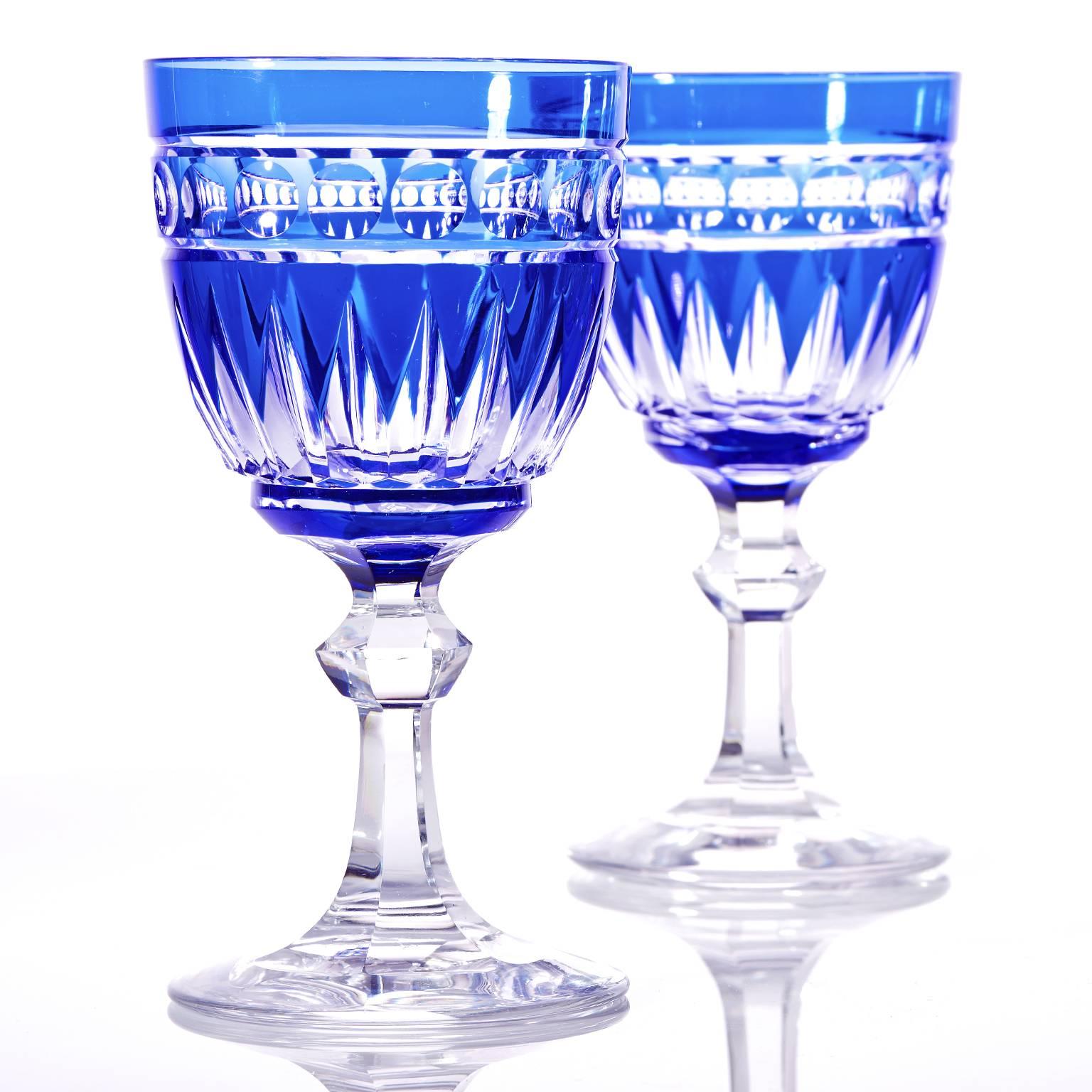 Belgian 16 Art Deco Val St. Lambert Cobalt Blue Crystal Water Goblets