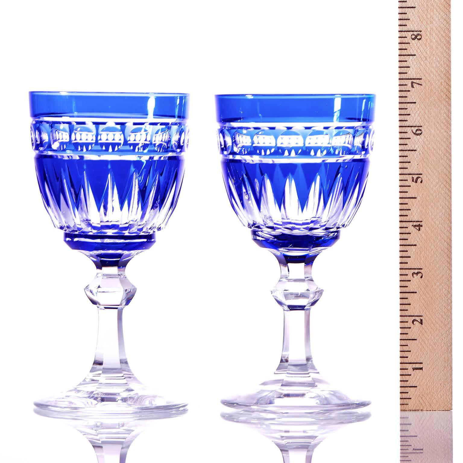 20th Century 16 Art Deco Val St. Lambert Cobalt Blue Crystal Water Goblets