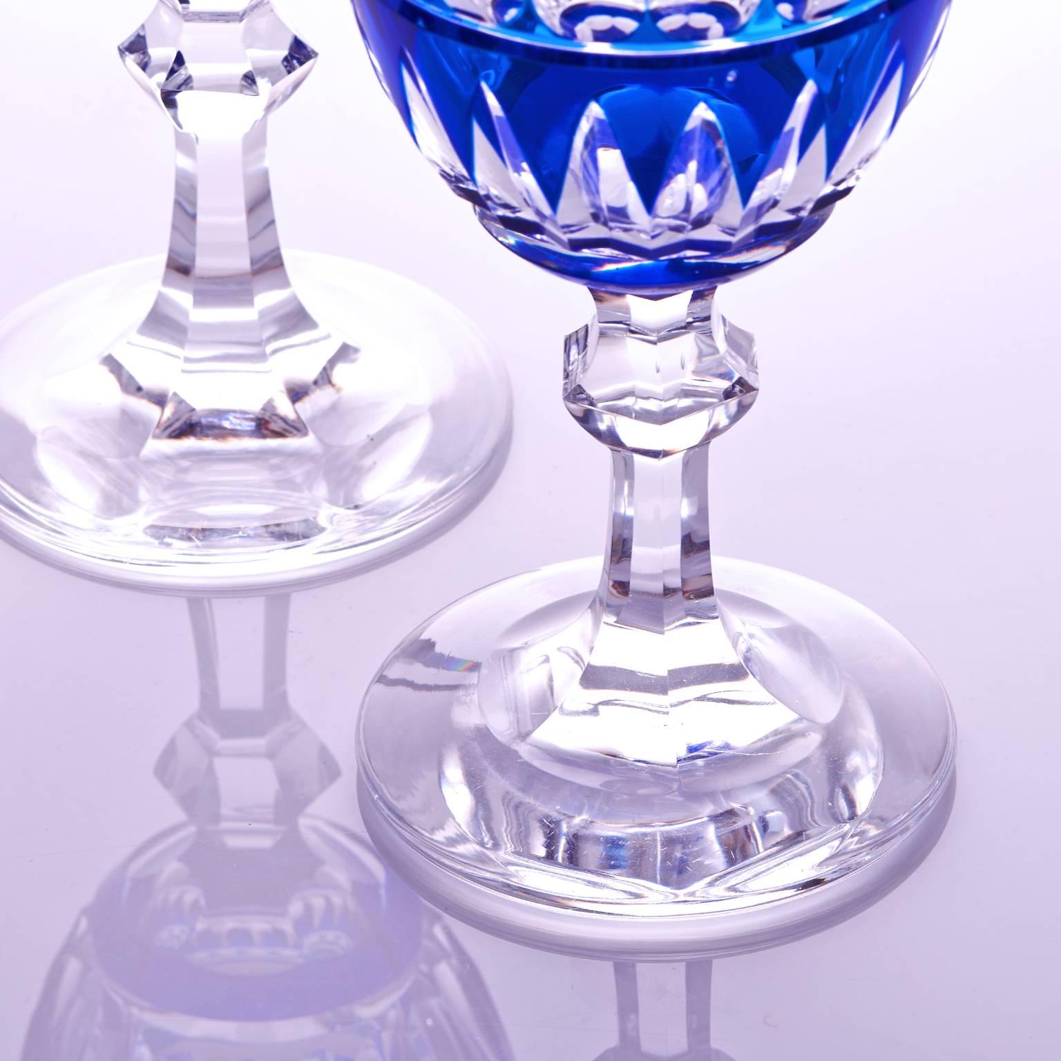 16 Art Deco Val St. Lambert Cobalt Blue Crystal Water Goblets 1