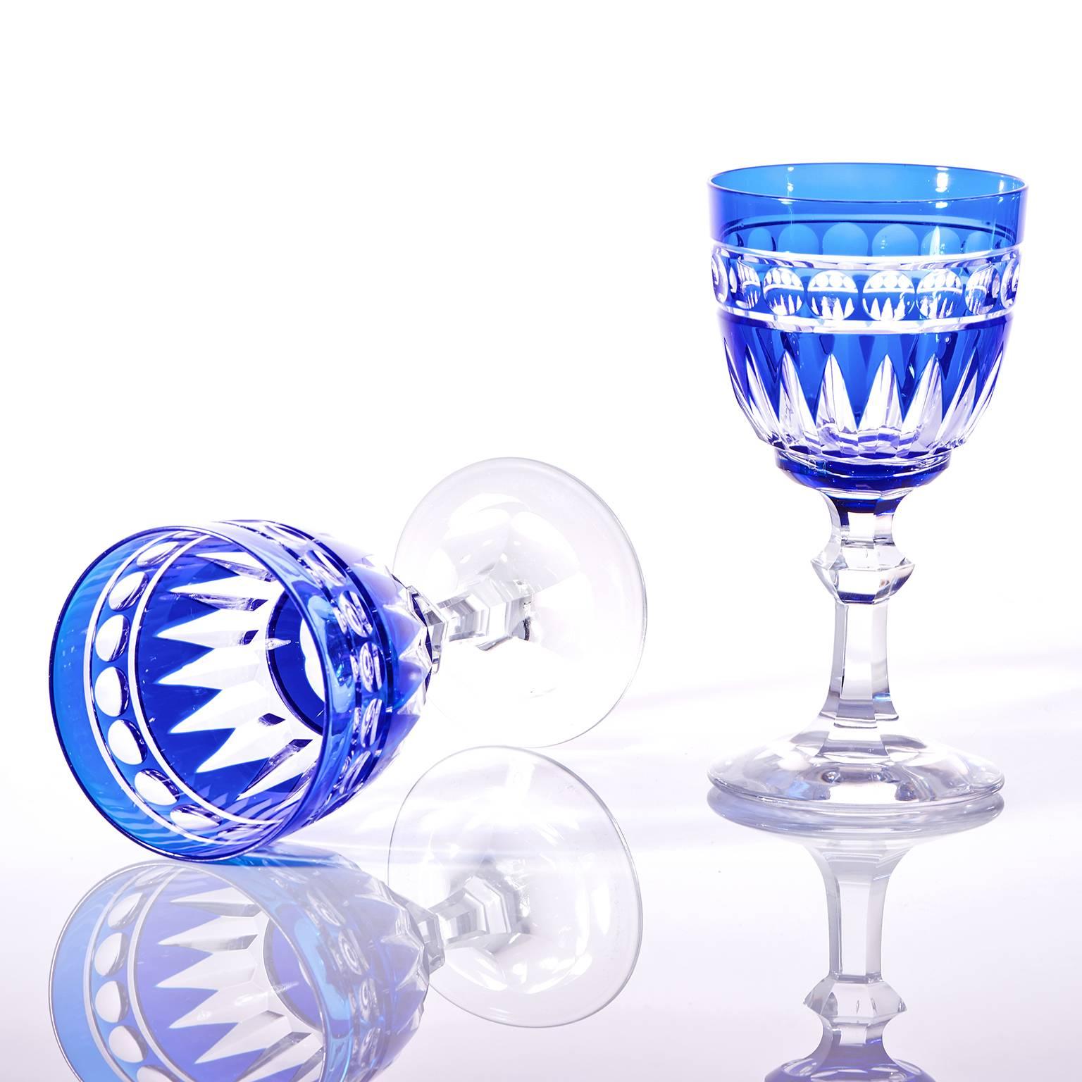 16 Art Deco Val St. Lambert Cobalt Blue Crystal Water Goblets 2
