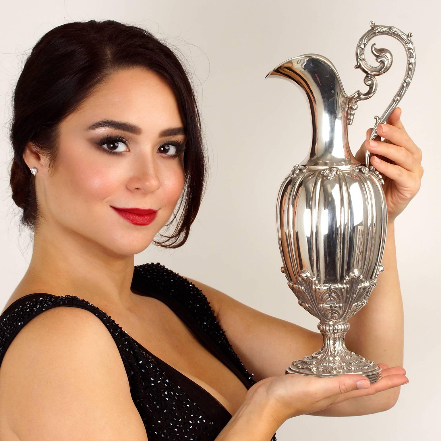 Circa 1930s, .800 Fineness solid silver, by Buccellati, Milan, Italy. This incredible wine ewer in the Baroque style by Mario Buccellati is a rare early example of his work. Made in the 1930s in Buccellati’s original Milan workshop, it is