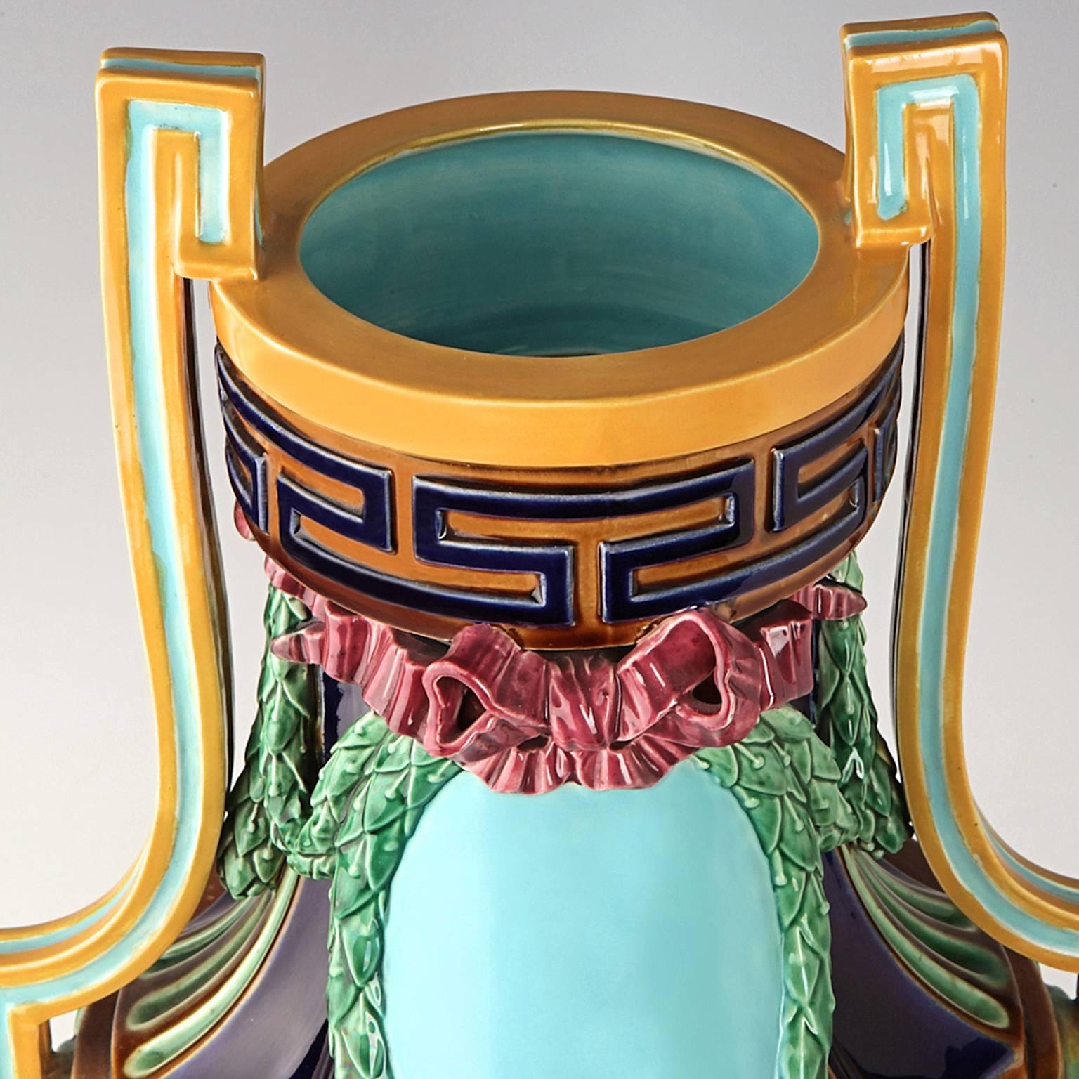 Neoclassical Huge Minton Majolica Vase For Sale