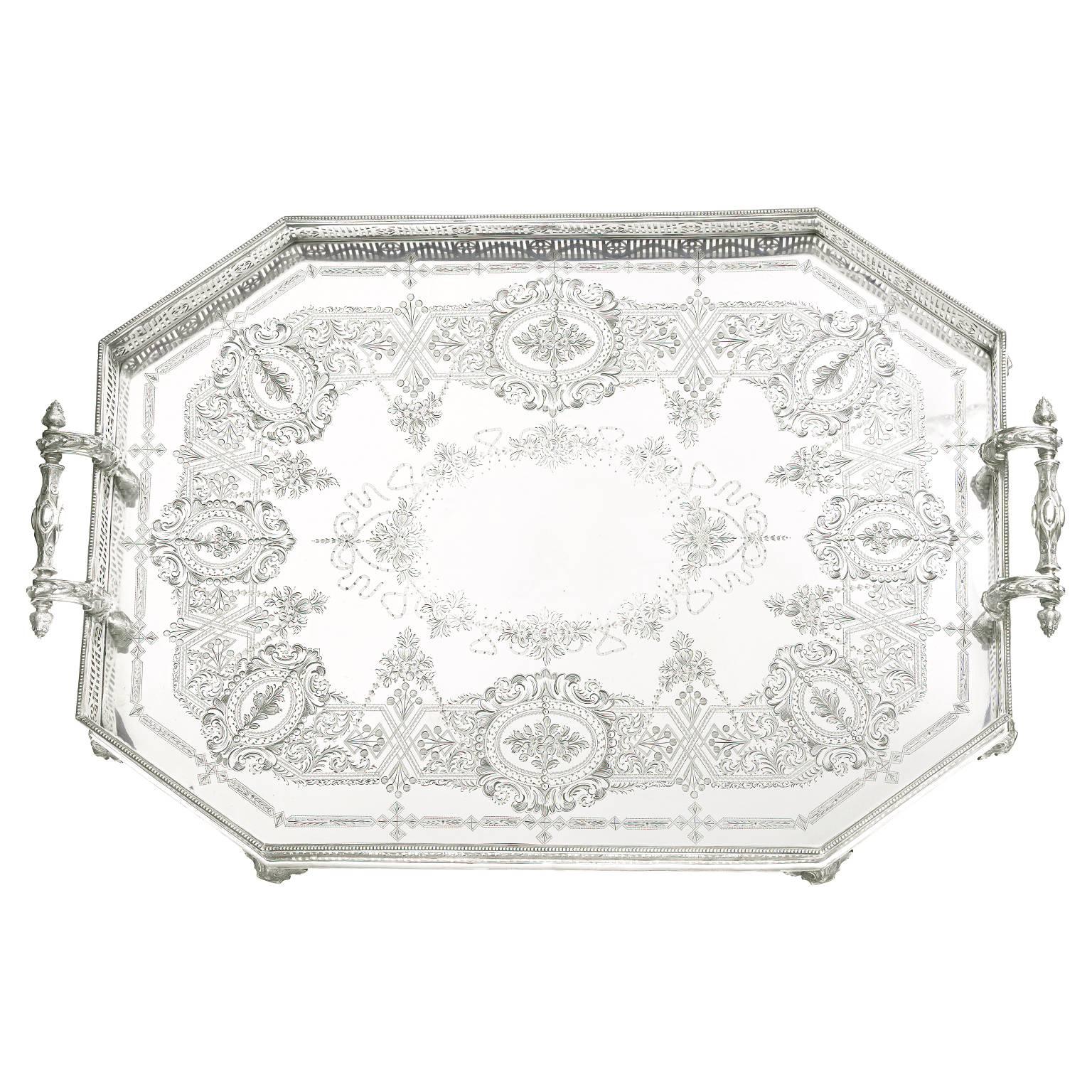 Massive Victorian Sterling Tray by Martin & Hall 4