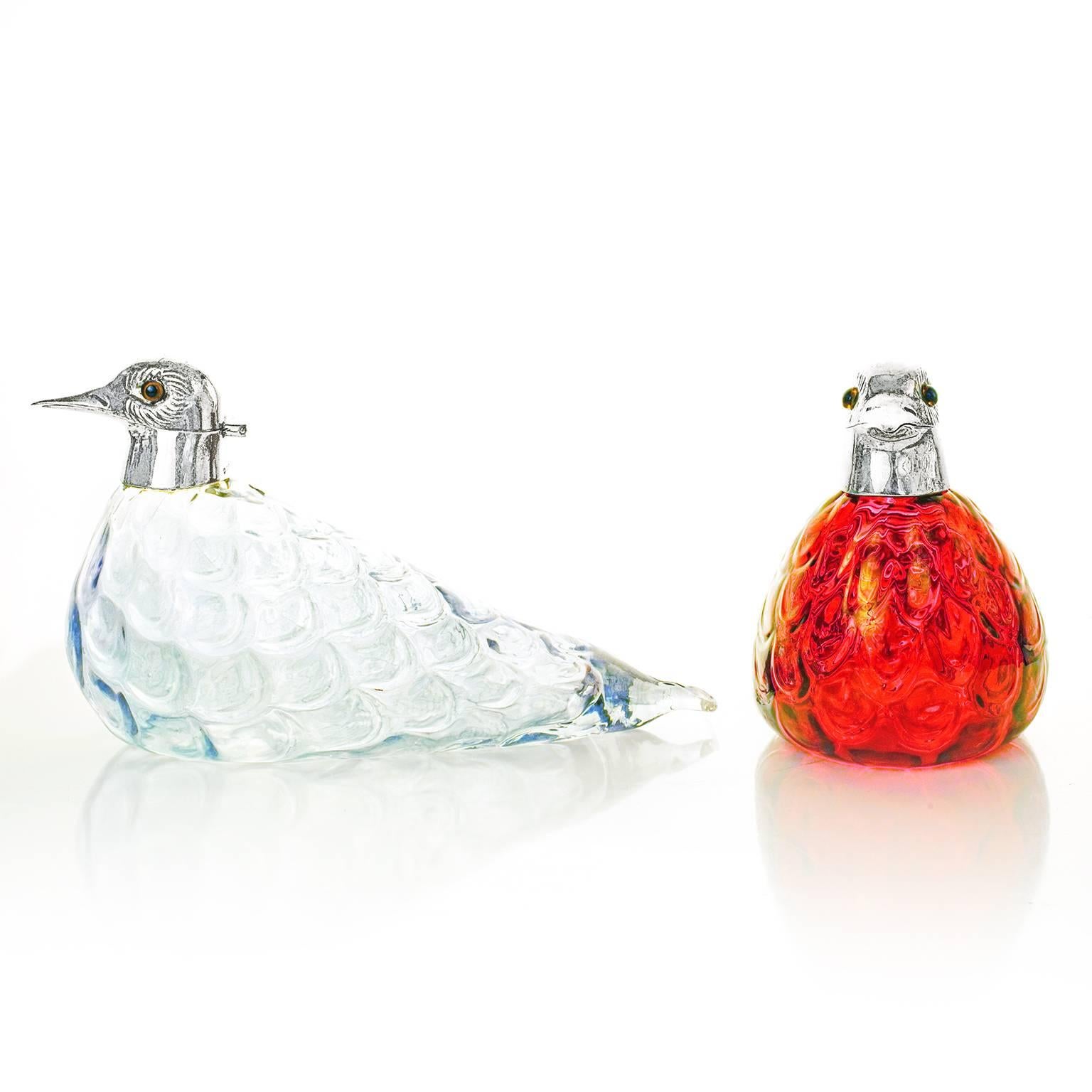 Pair of Asprey Sterling and Glass Bird Decanters 1