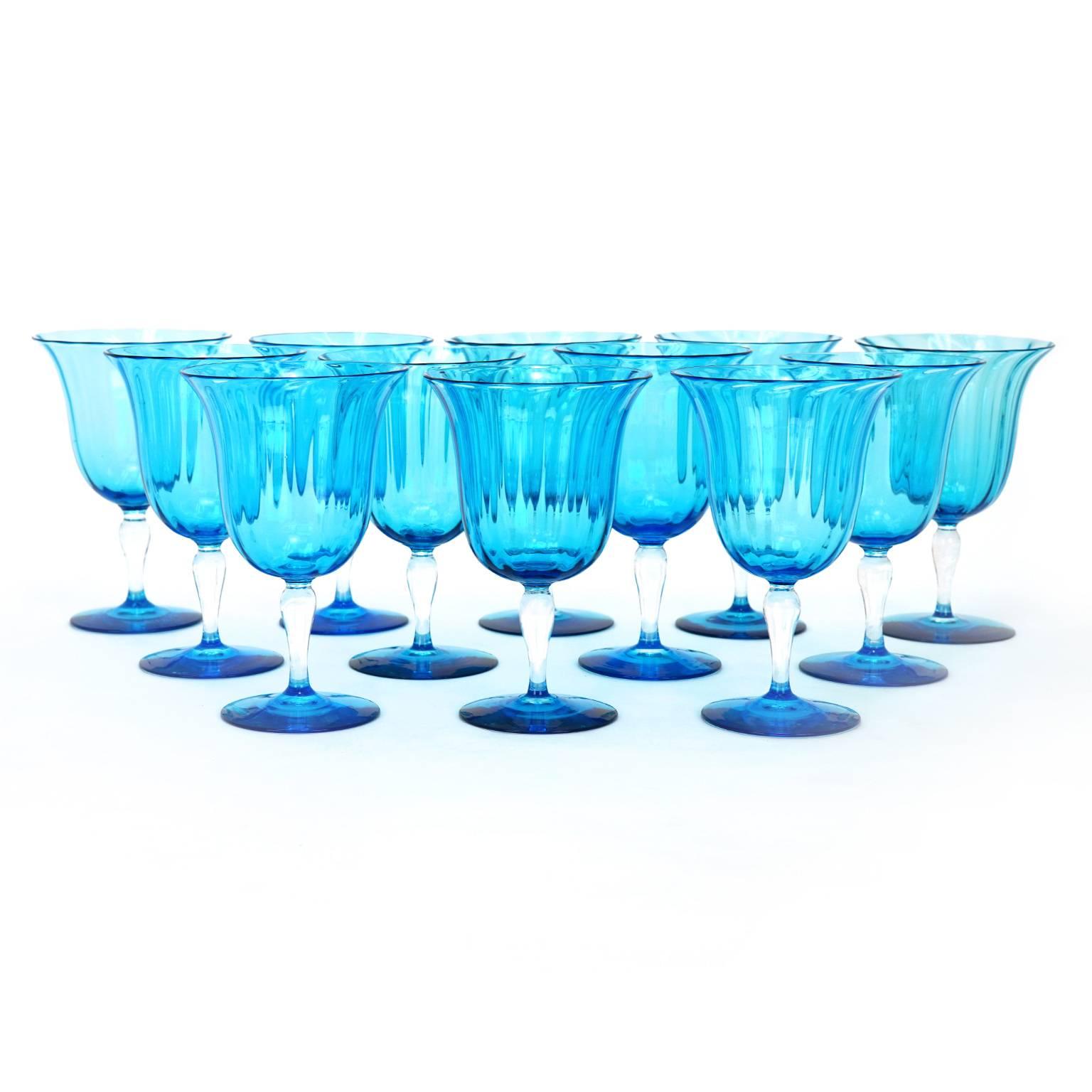 American 12 Art Deco Celeste Blue Steuben Water Goblets