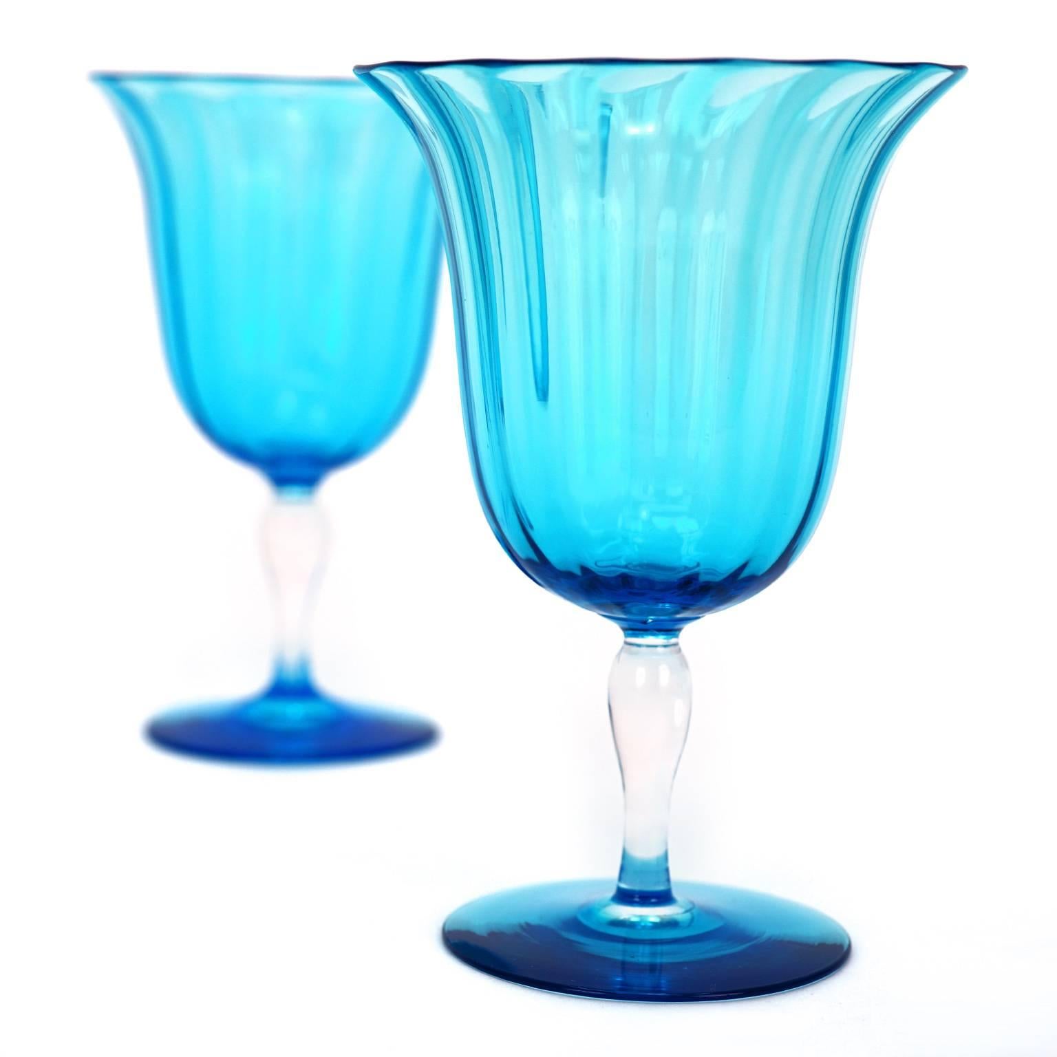 12 Art Deco Celeste Blue Steuben Water Goblets In Excellent Condition In Litchfield, CT