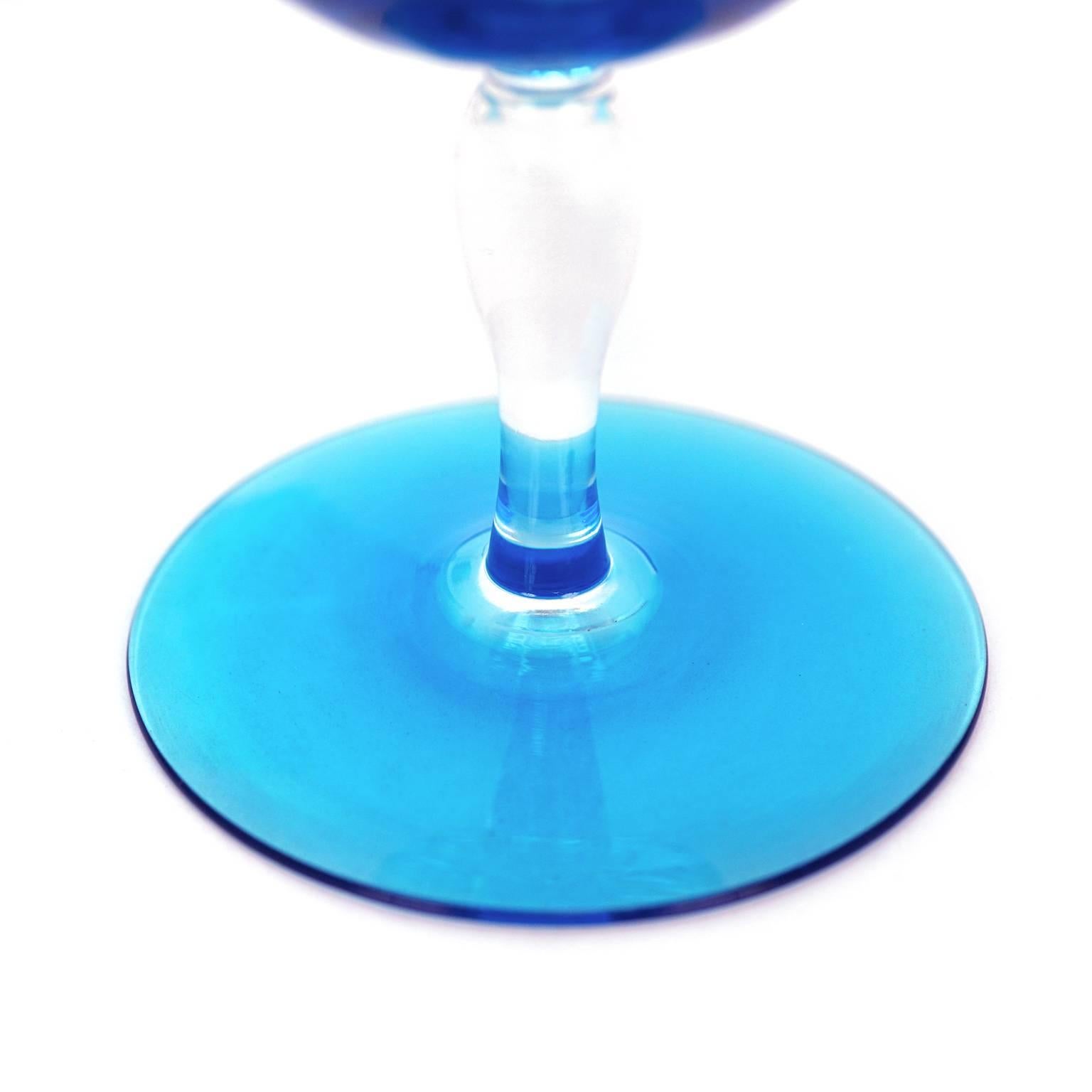 Early 20th Century 12 Art Deco Celeste Blue Steuben Water Goblets