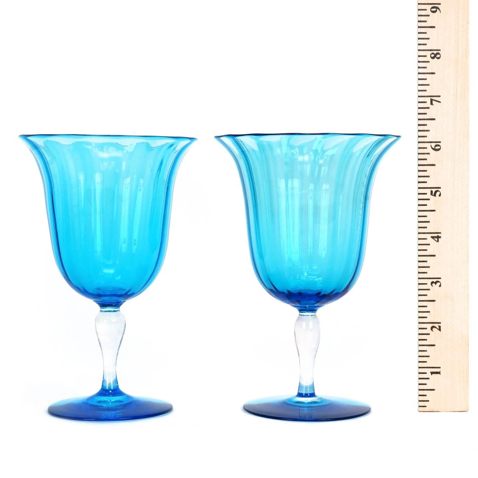 12 Art Deco Celeste Blue Steuben Water Goblets 1