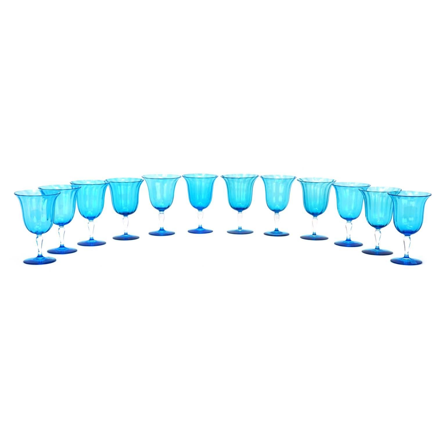 12 Art Deco Celeste Blue Steuben Water Goblets 3