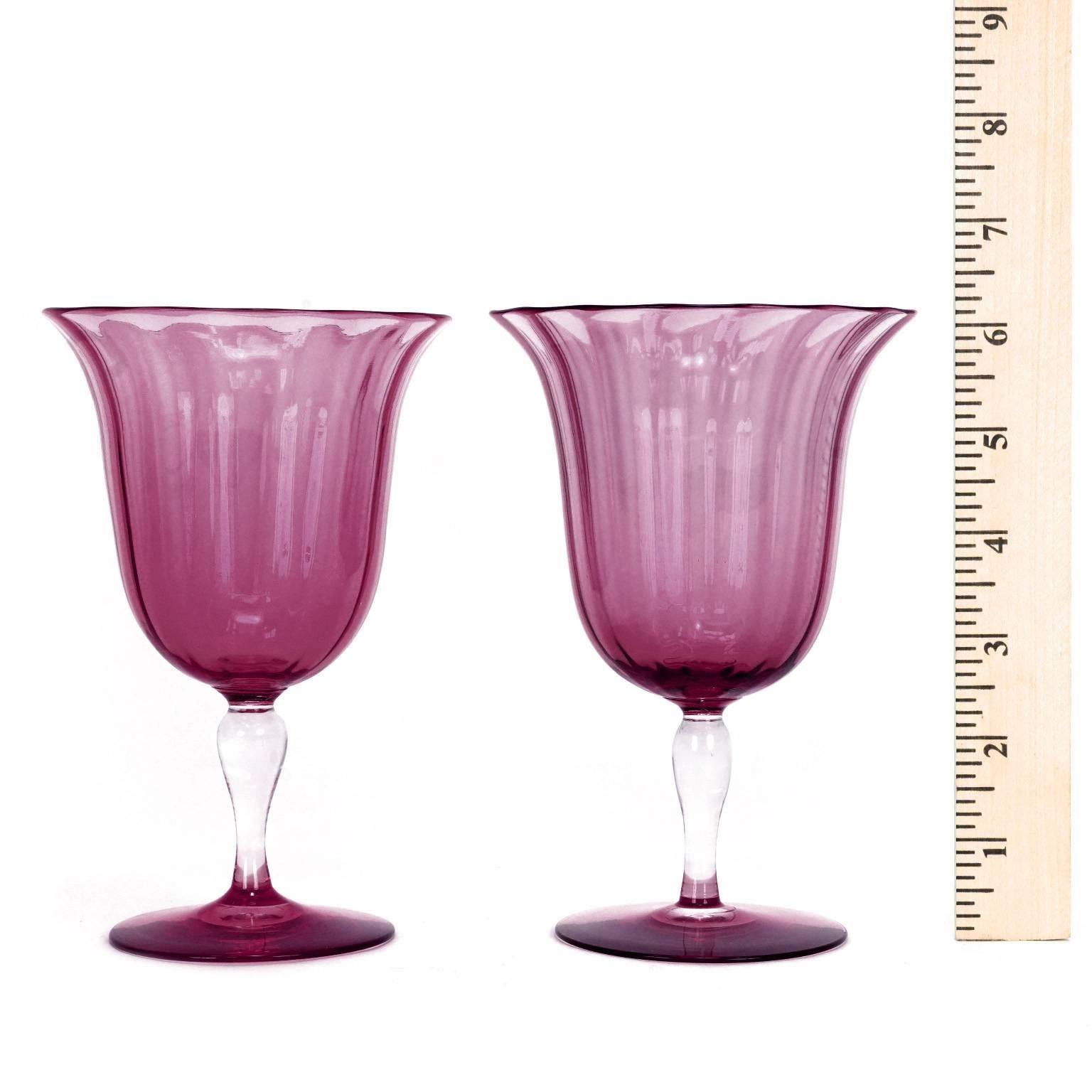 Stunning and Rare 12 Steuben Optic Rib Amethyst Water Goblets 1