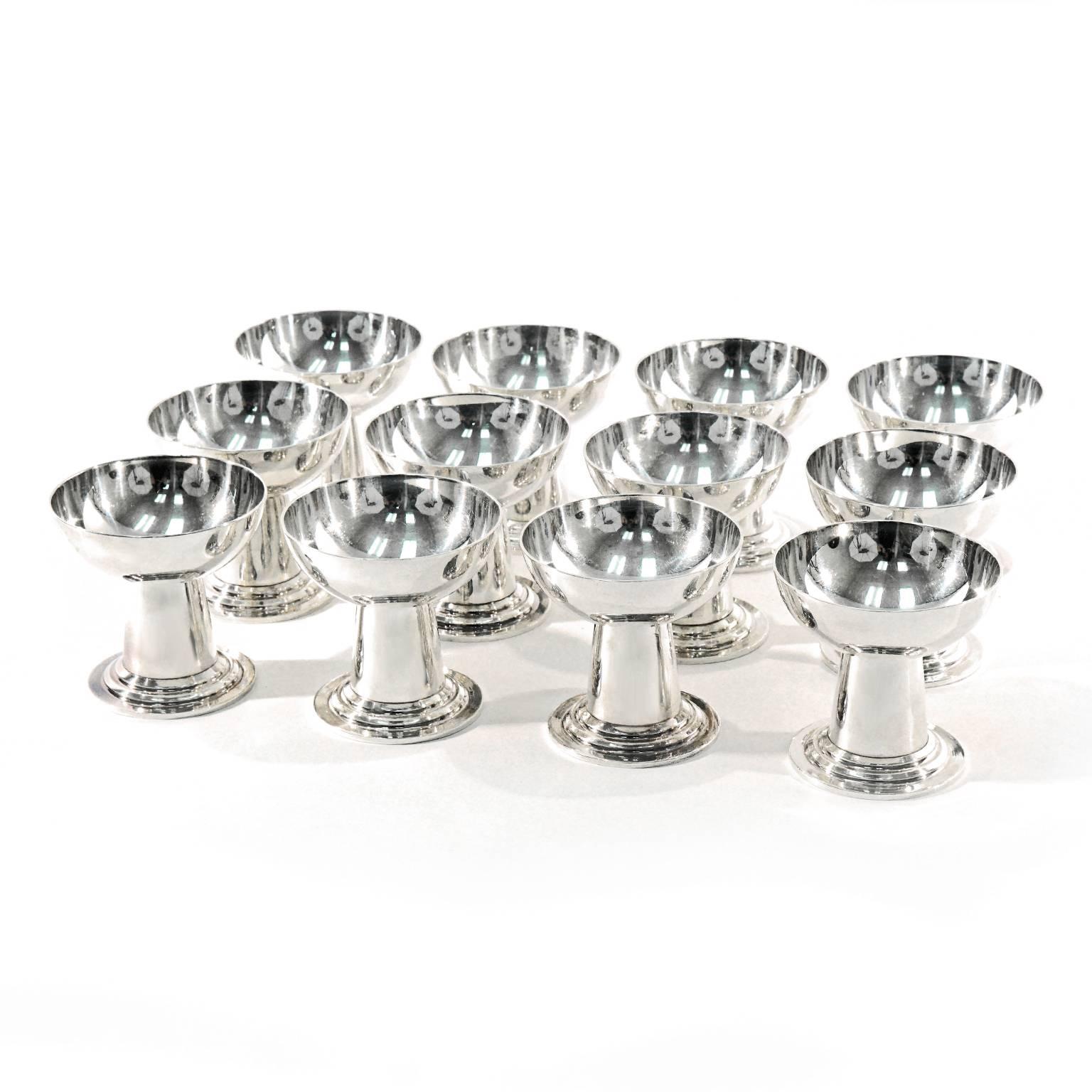 French Christofle Modernist Silver Goblets Set of 12