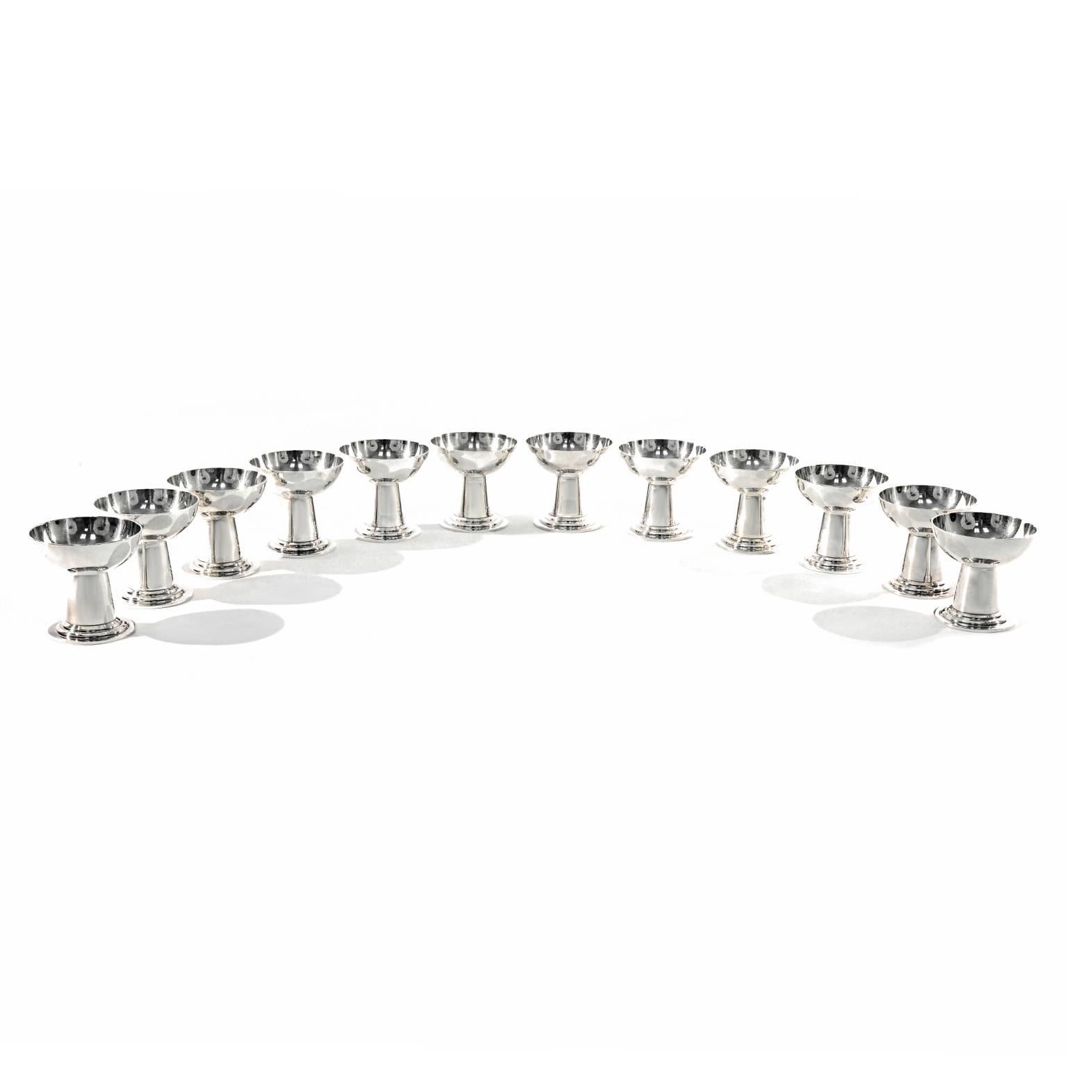 Christofle Modernist Silver Goblets Set of 12 1