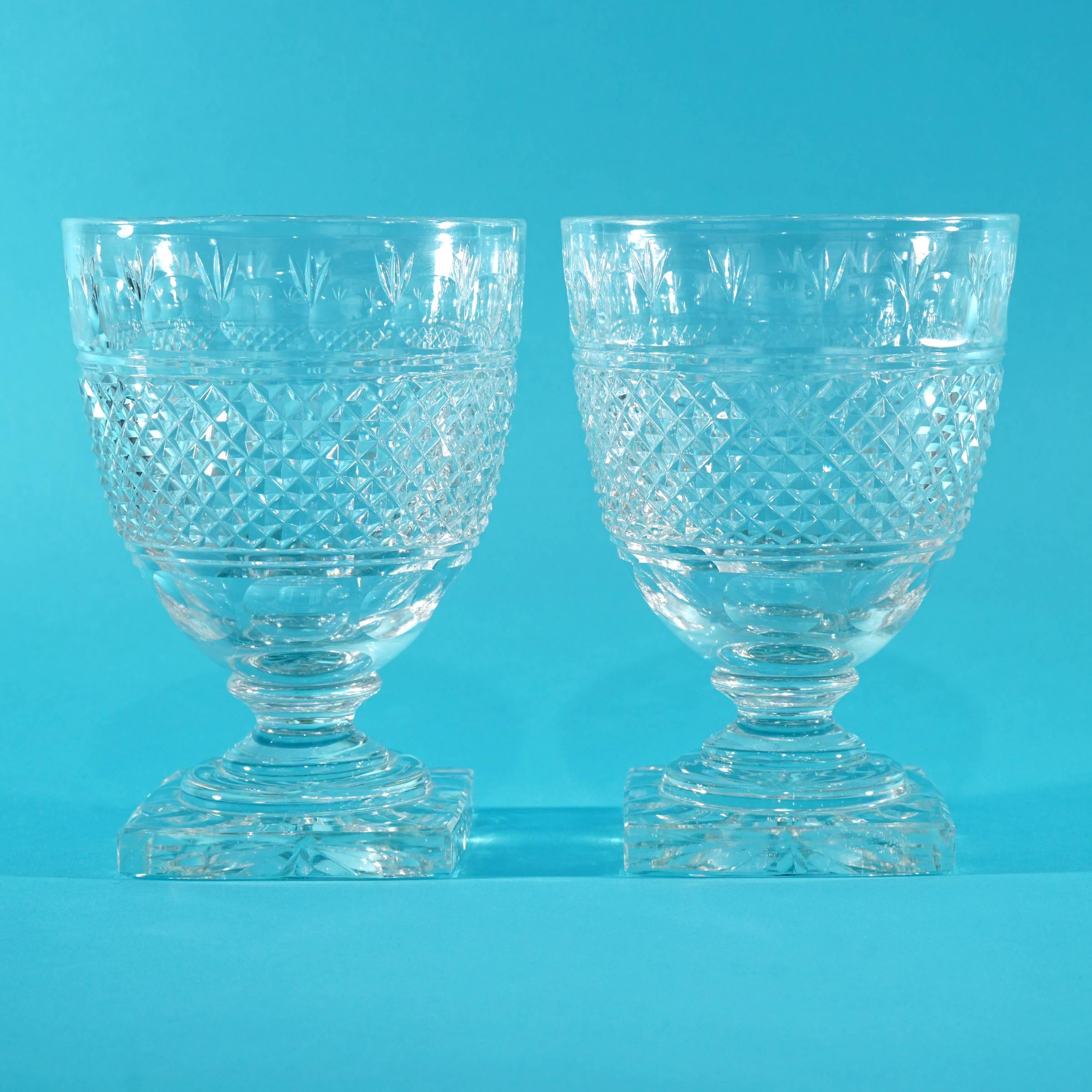 10 Heavy Cut Glass Water Goblets c1890s England 2