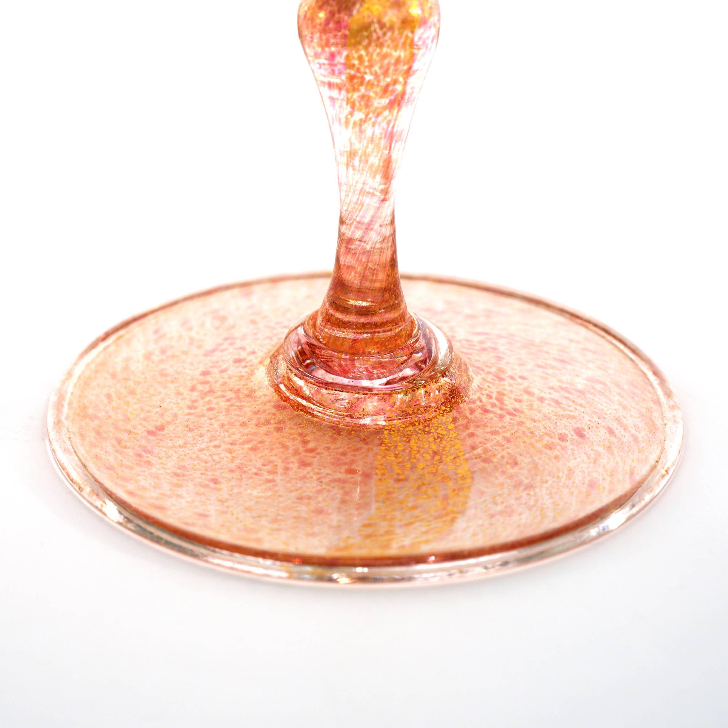 Early 20th Century 16 Art Deco Gold Flecked Pink Venetian Goblets, circa 1920s by Salviati