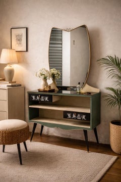 Umberto Mascagni console table in genuine leather and brass 1950s 20th century