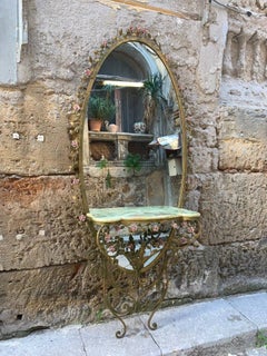 20th century iron floor mirror, Console table by Pier Luigi Colli.