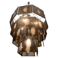 Chandelier Vistosi Murano glass 5 lights 20th century 1960s, 1970s.