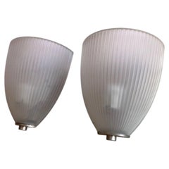 Elegant frosted glass wall sconces 1970 model filed Sergio Mazza
