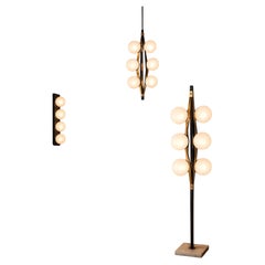 Stilnovo Lighting Set, Nickel-Plated Brass & Opal Glass, Italy, 1950s