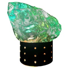 Sculptural Aquamarine Glass Table Lamp, Fontana Arte Style, 1960s