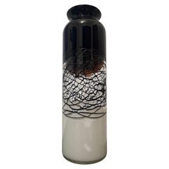 Monochromatic Black and White Murano Glass Vase with Applied Filaments, 1950