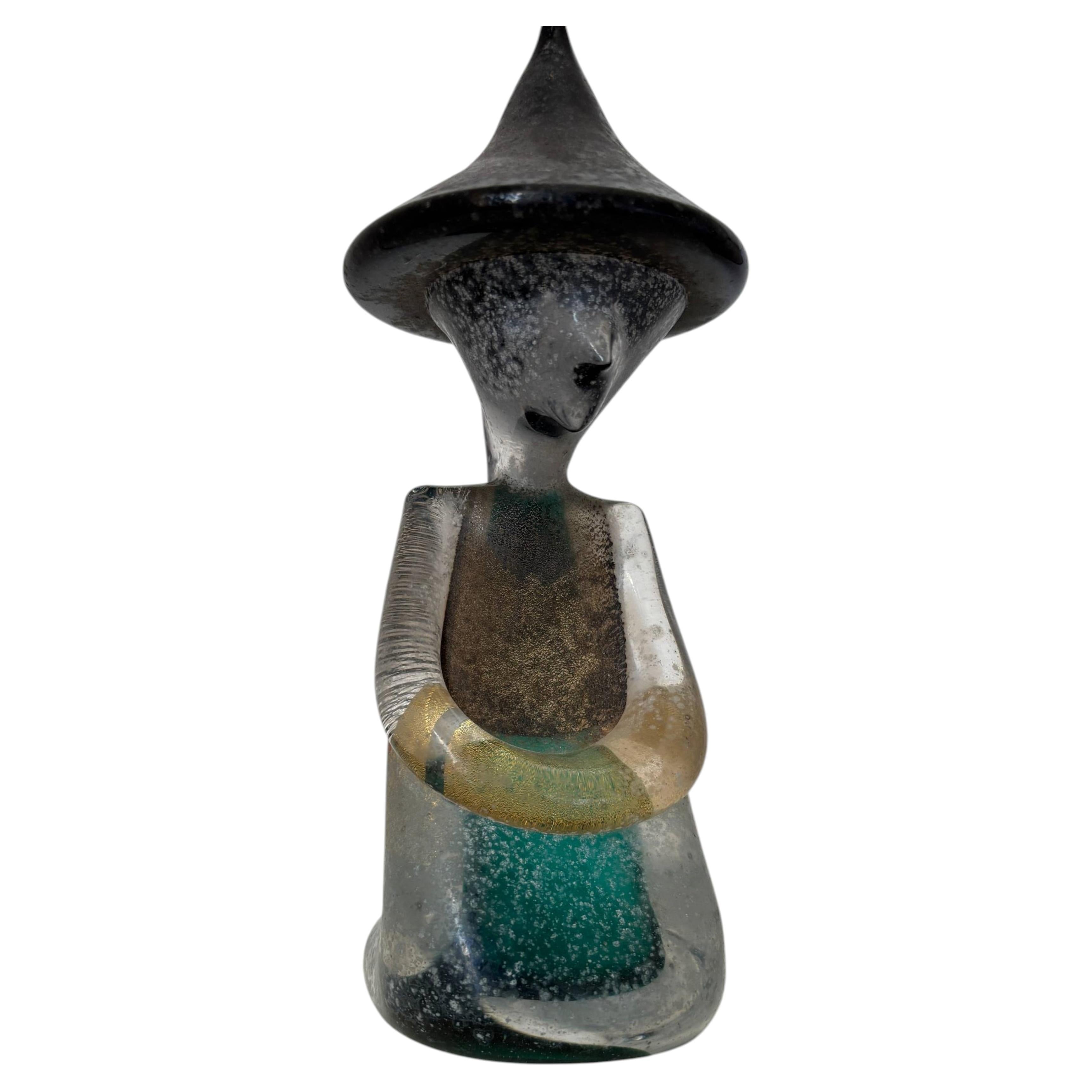 Rare Archimede Seguso Murano Glass Oriental Figure with Gold Leaf and Corroso, 1950