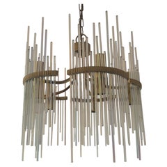 Gaetano Sciolari Gold Chandelier, Brass & Iridescent Murano Glass, 1970s