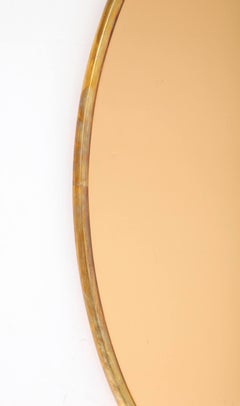 Large Italian Fontana Arte Oval Brass Wall Mirror with Rose Gold Glass 60s