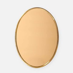 Large Italian Fontana Arte Oval Brass Wall Mirror with Rose Gold Glass (1960s)