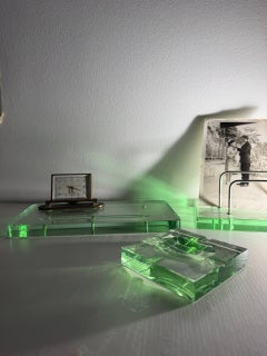 Pietro Chiesa pour Fontana Arte, ensemble de bureau « Saint-Gobain Nile Green Crystal », 1950.