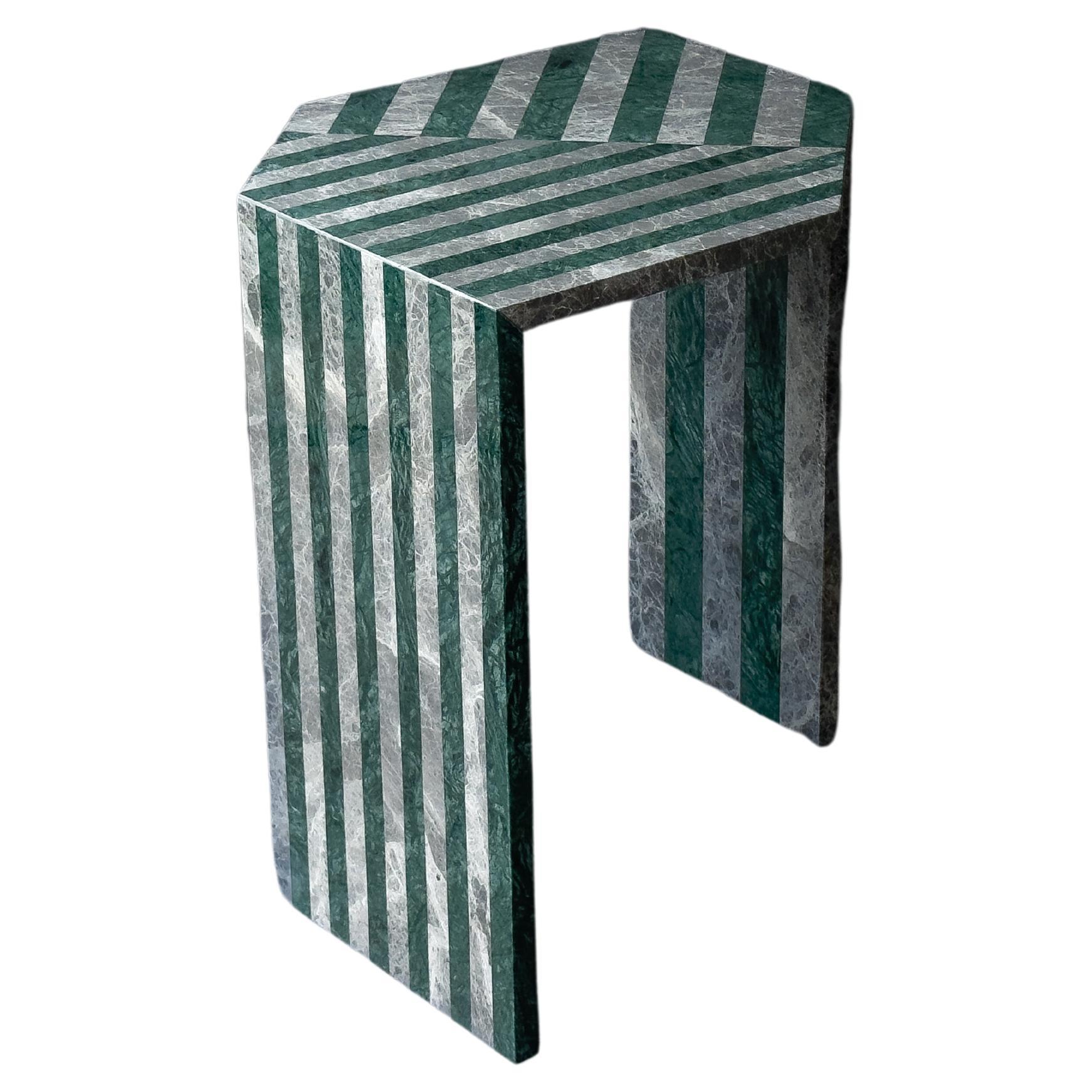 LINEA Side Table in Green & Grey Marble by Meble Matters For Sale