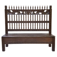 Spanish Colonial Revival Carved Bench with Storage, Peru, circa 1940