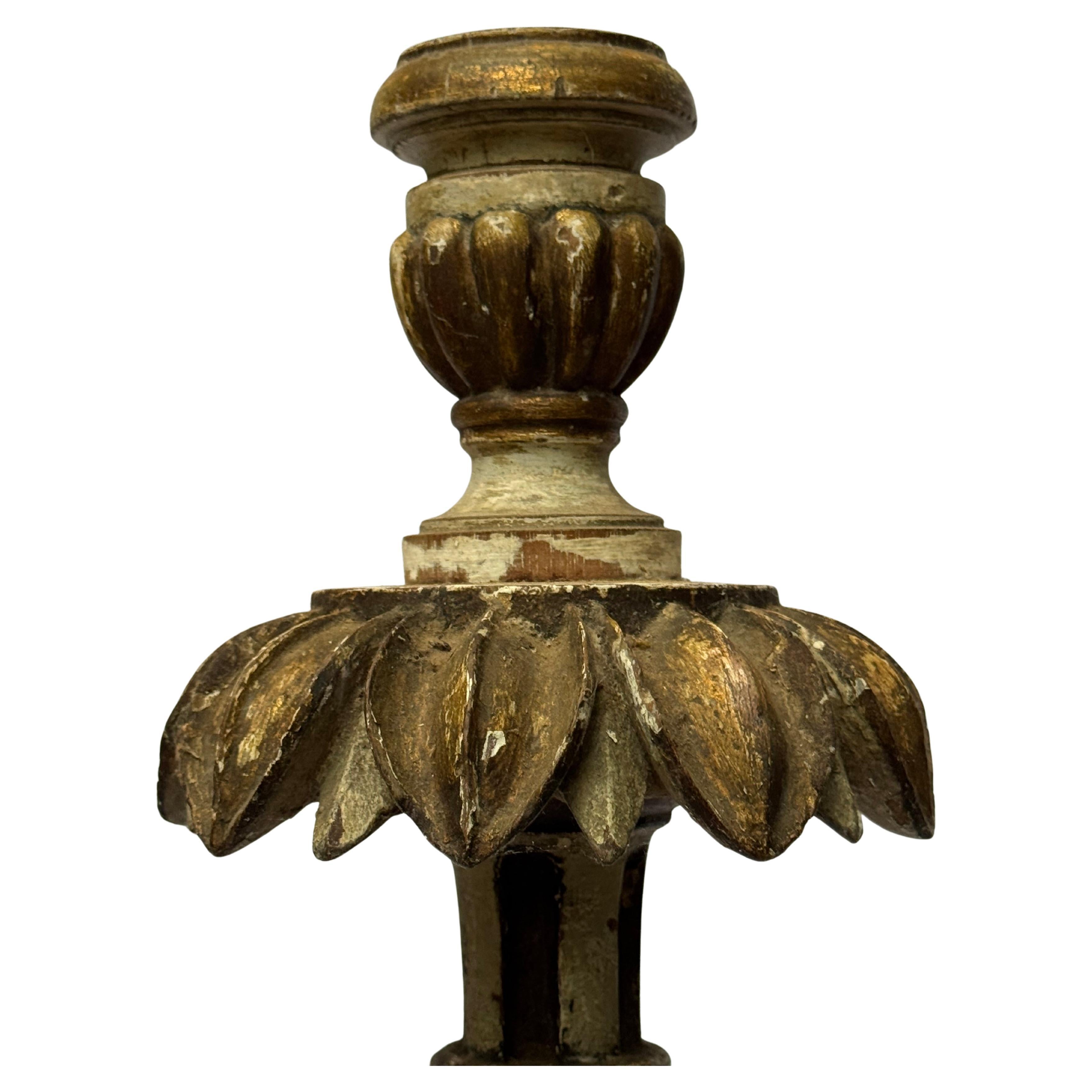 Late 19th Century Pair of 19th-Century Italian Polychrome and Parcel-Gilt Altar Prickets For Sale