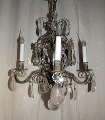 Fantastic French Silver Gilt four-Light Rock Crystal Chandelier Bagues Fixture