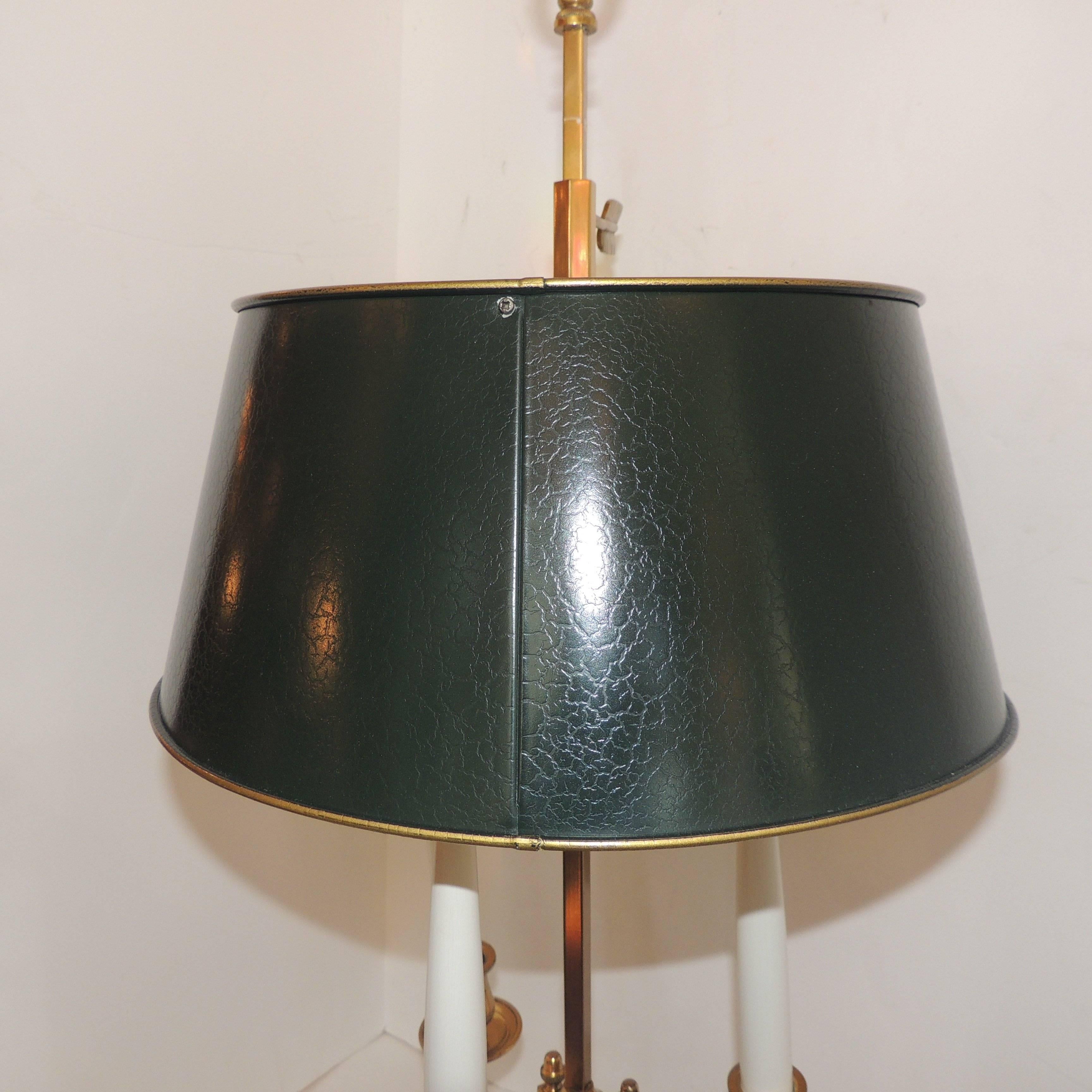 Gilt Wonderful French Bronze Neoclassical Bouillotte Two-Light Lamp Green Tole Shade