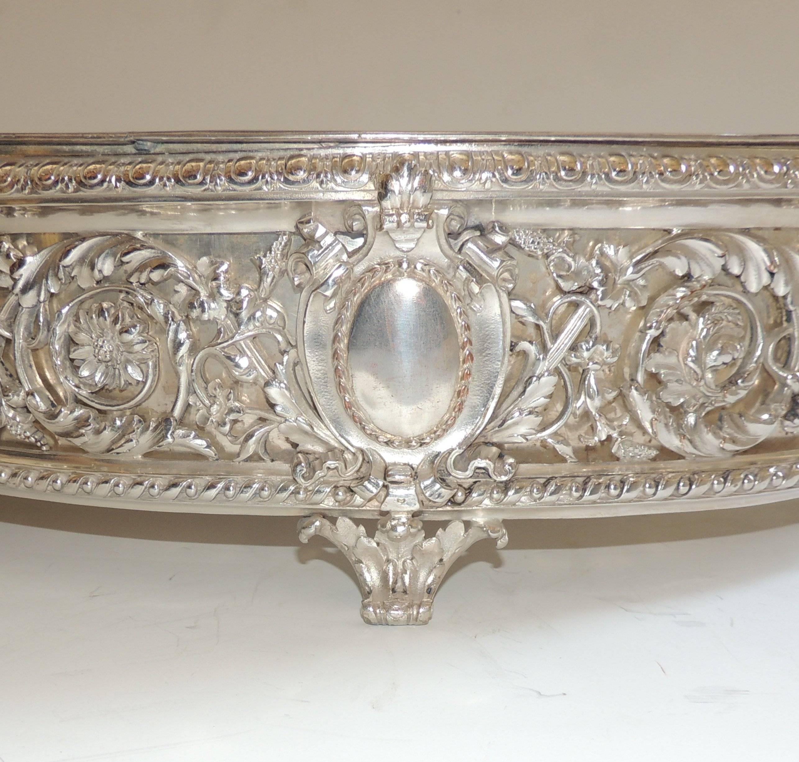 French Beautiful Christofle France Silver Plated Bronze Jardiniere Filigree Centerpiece