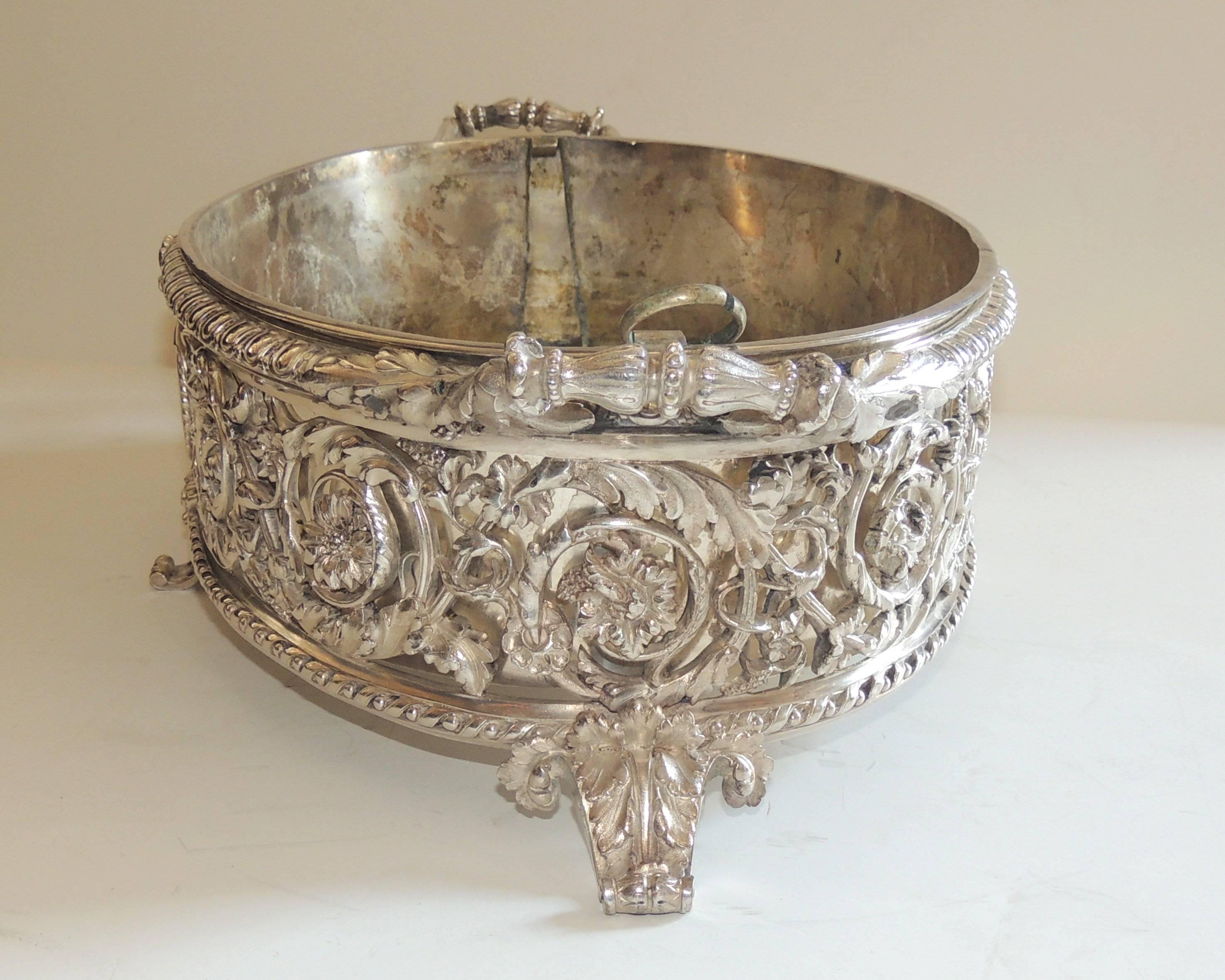 Early 20th Century Beautiful Christofle France Silver Plated Bronze Jardiniere Filigree Centerpiece