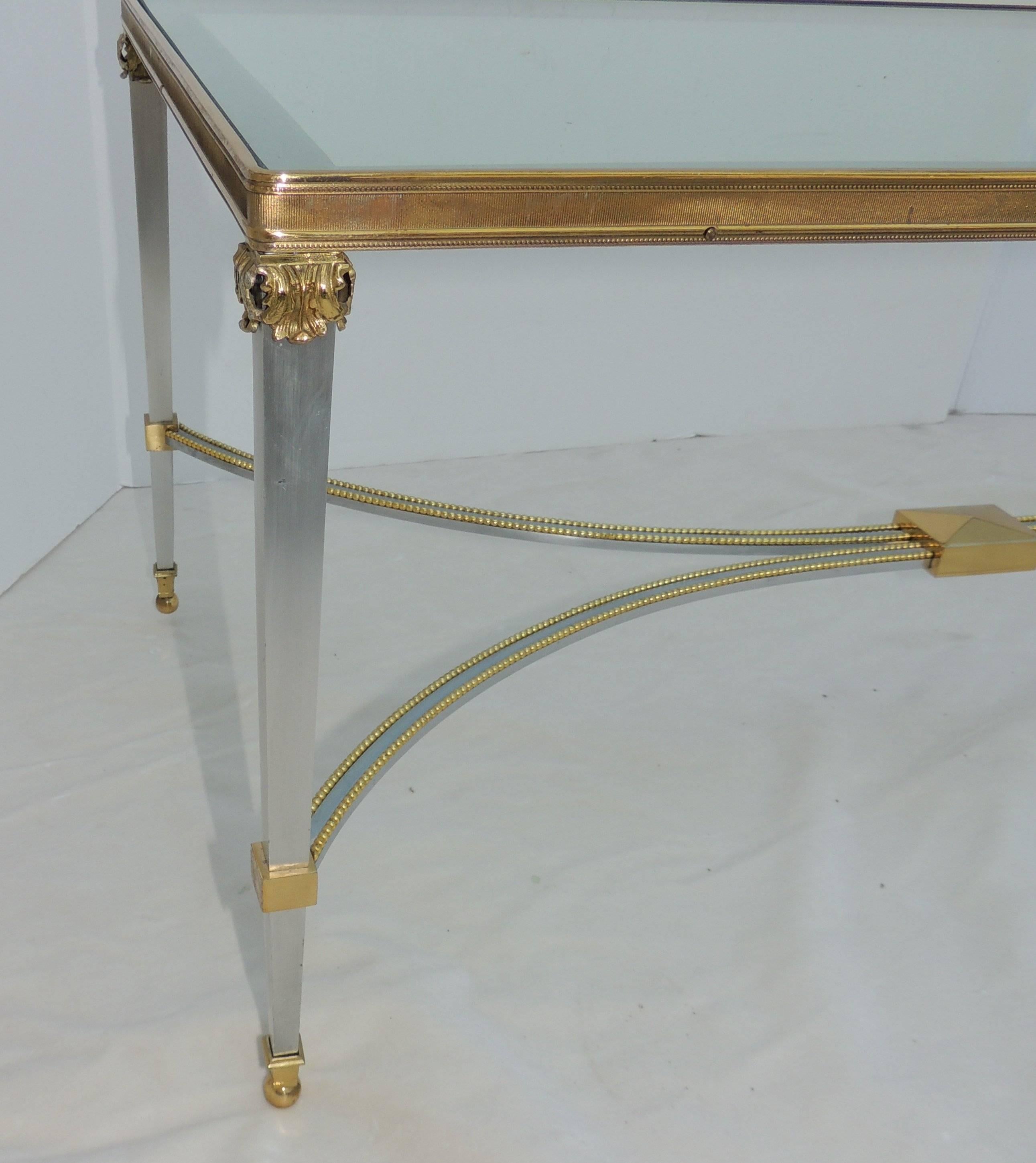Wonderful Silver Bronze Bagues Cocktail or Coffee Table Glass Top Jansen Accent (Vergoldet)