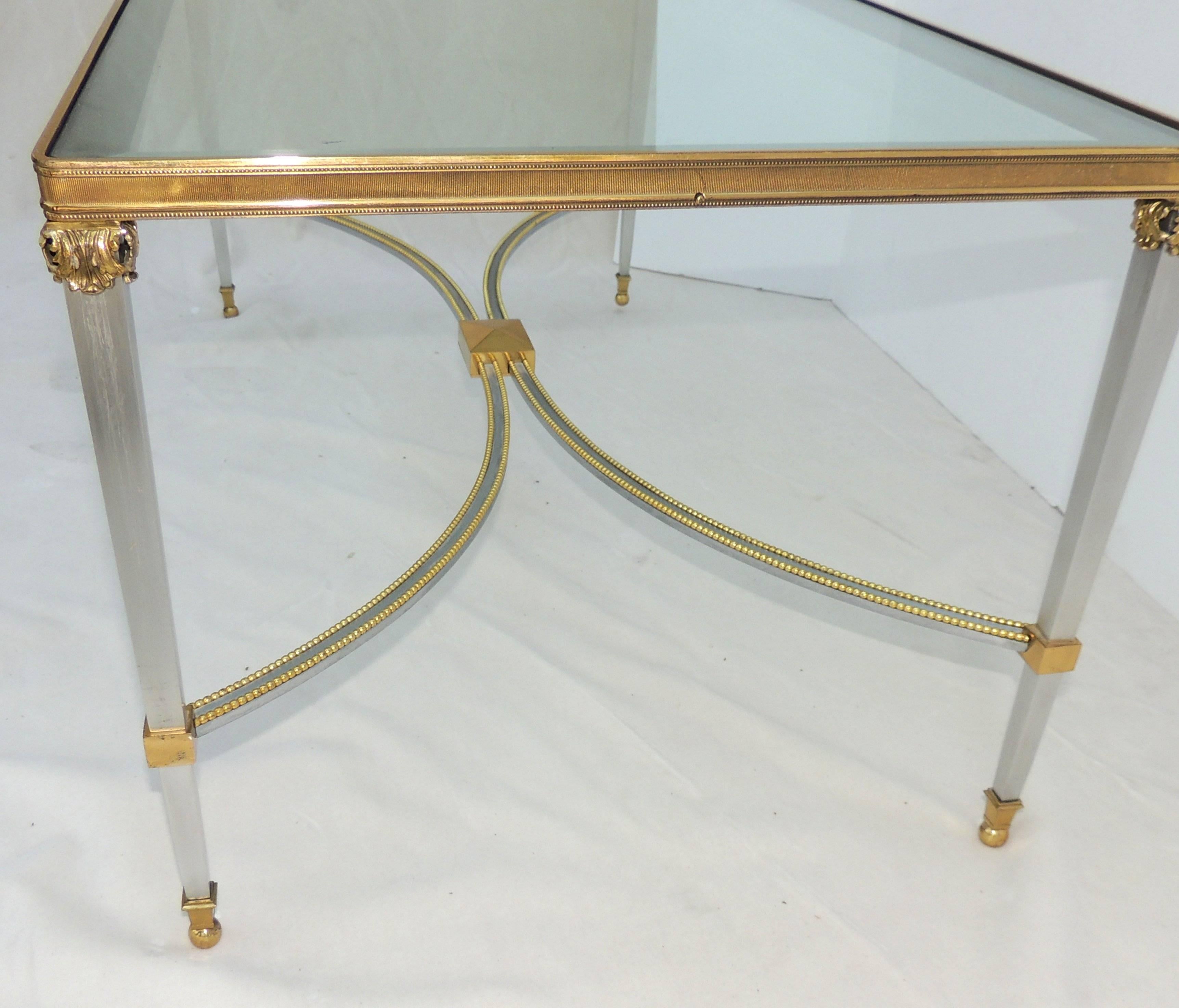 Wonderful Silver Bronze Bagues Cocktail or Coffee Table Glass Top Jansen Accent 1