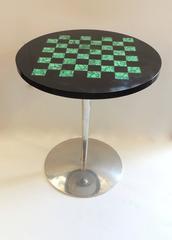 Estelle Laverne Nickel Side Table with Black Marble and Malachite Checker Board