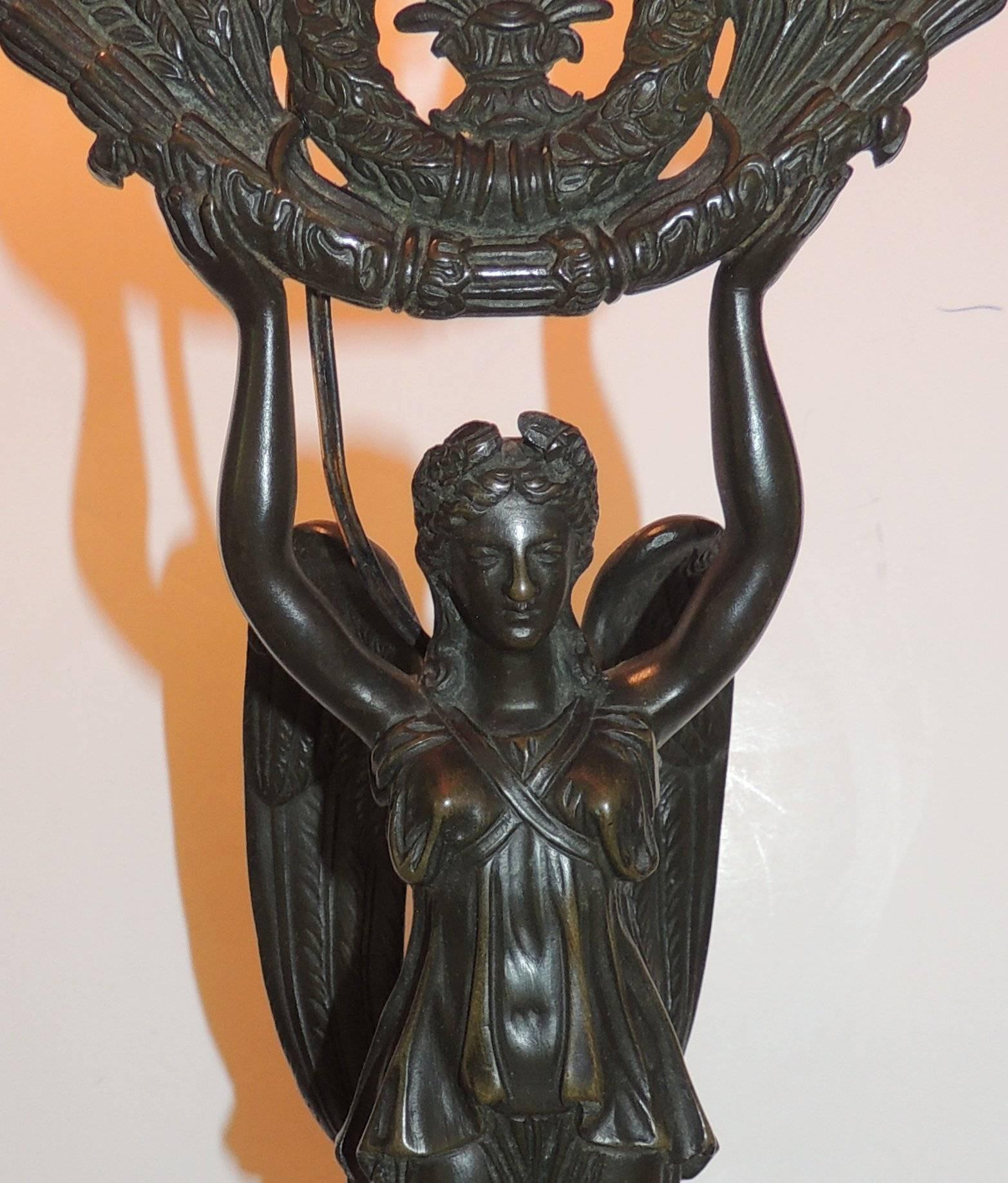Metal Wonderful French Empire Neoclassical Figural Gilt Patinated Bronze Regency Lamp
