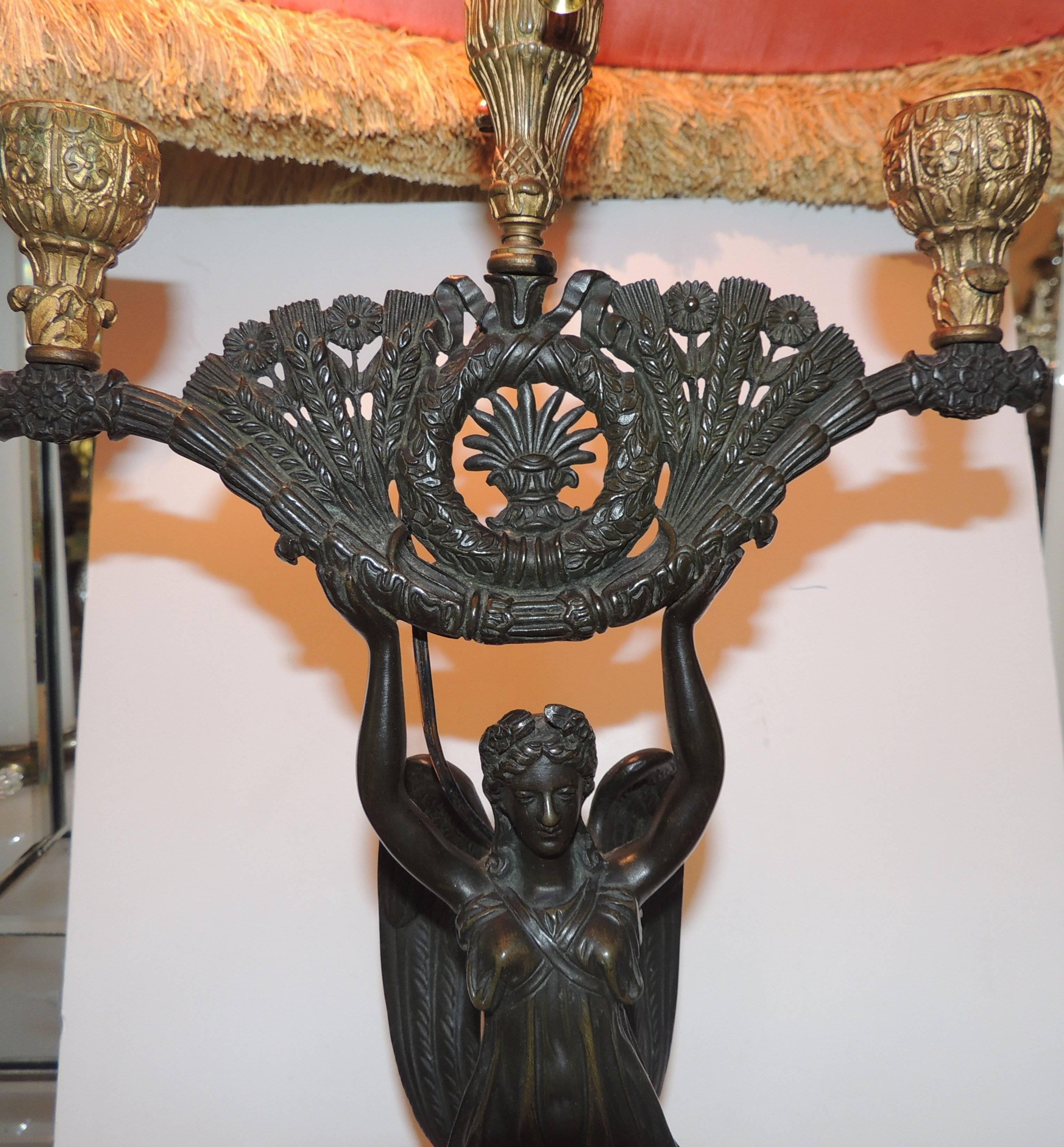 Mid-20th Century Wonderful French Empire Neoclassical Figural Gilt Patinated Bronze Regency Lamp