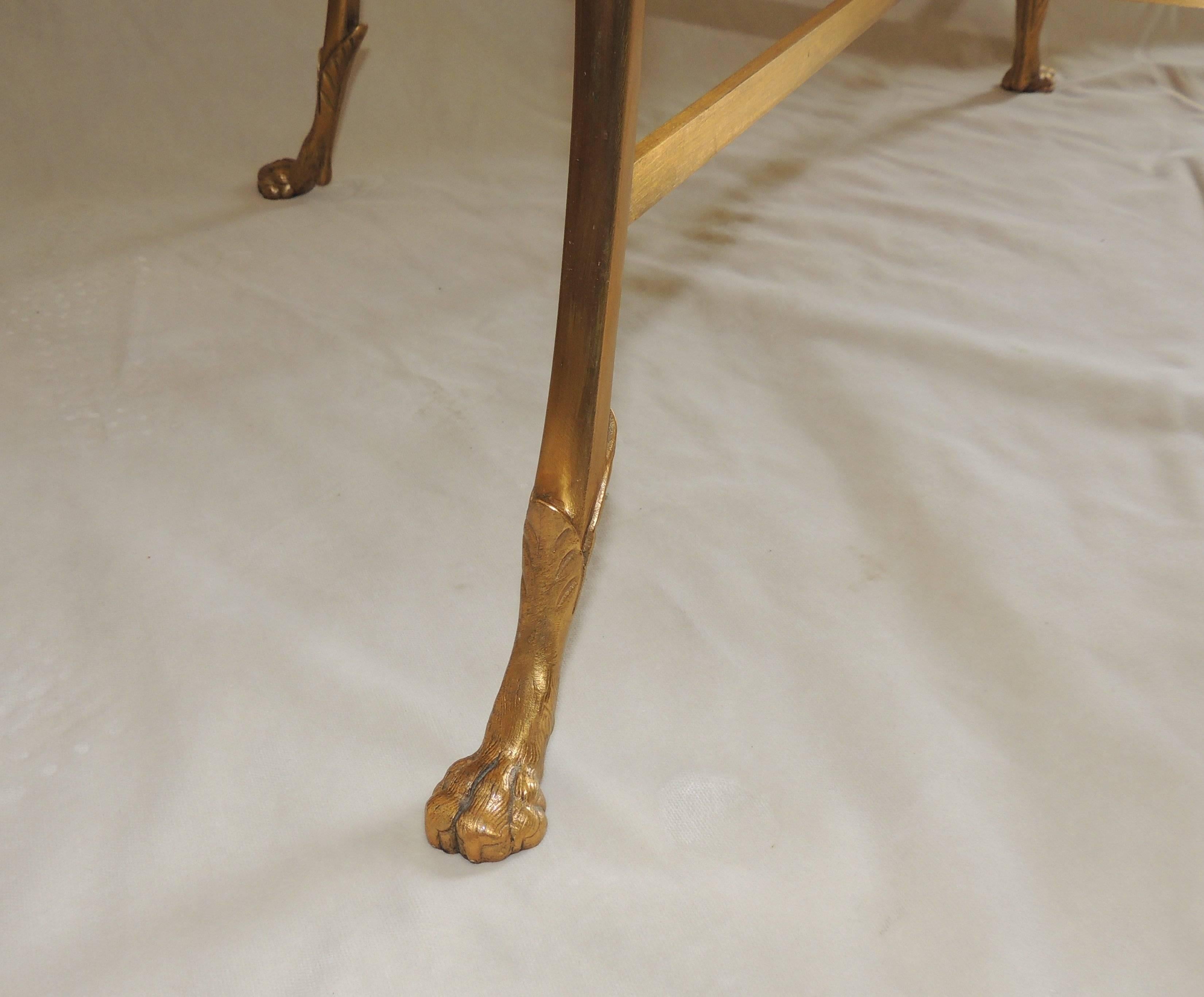 Wonderful Pair French Bagues Doré Bronze Jansen Square End Tables Glass Tops In Good Condition In Roslyn, NY