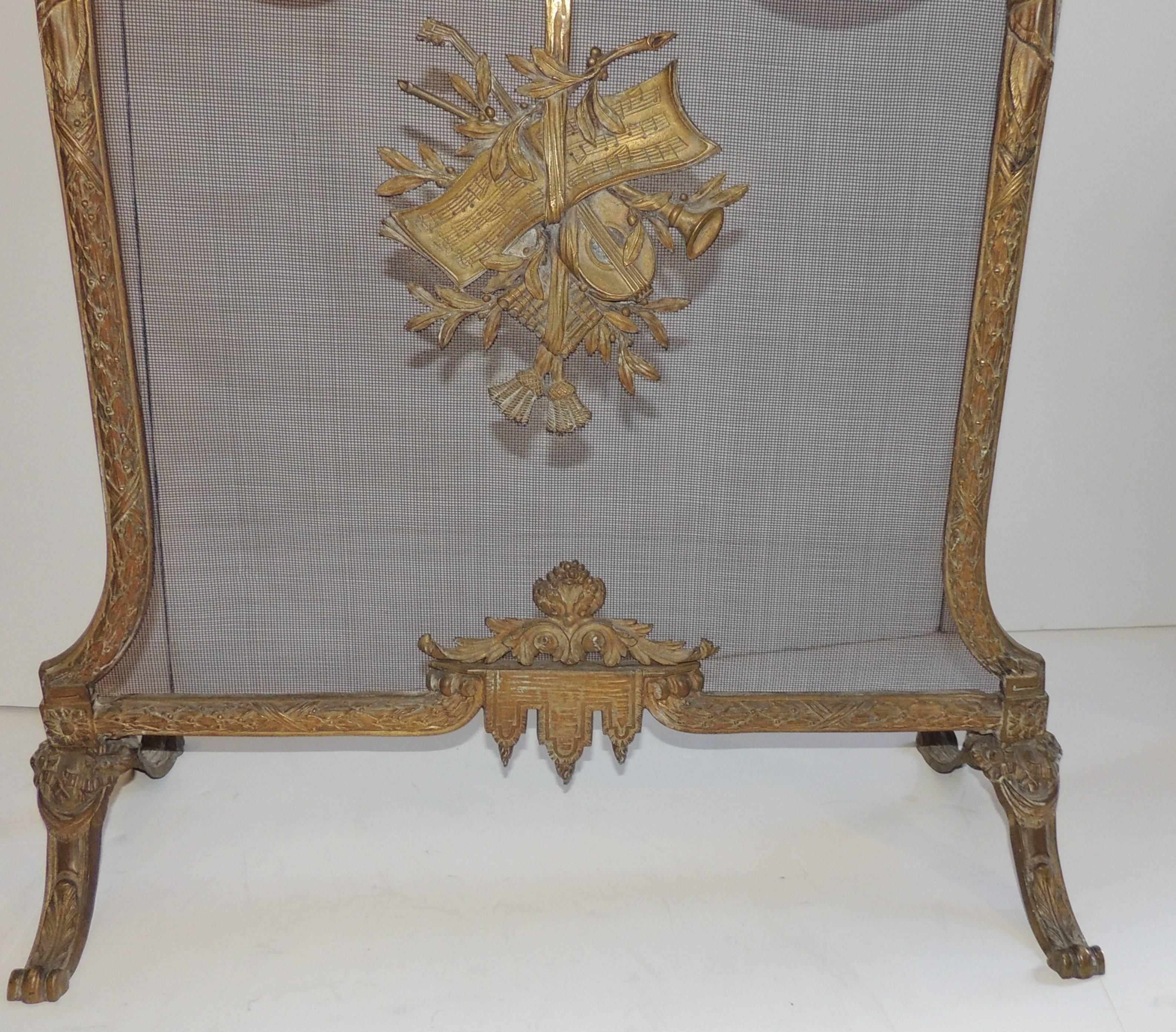 Wonderful French Bronze Bow Ribbons Floral Musical Fireplace Screen Fire Screen 3