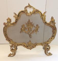 Wonderful French Doré Bronze Fire Place Screen Cherubs Filigree Firescreen
