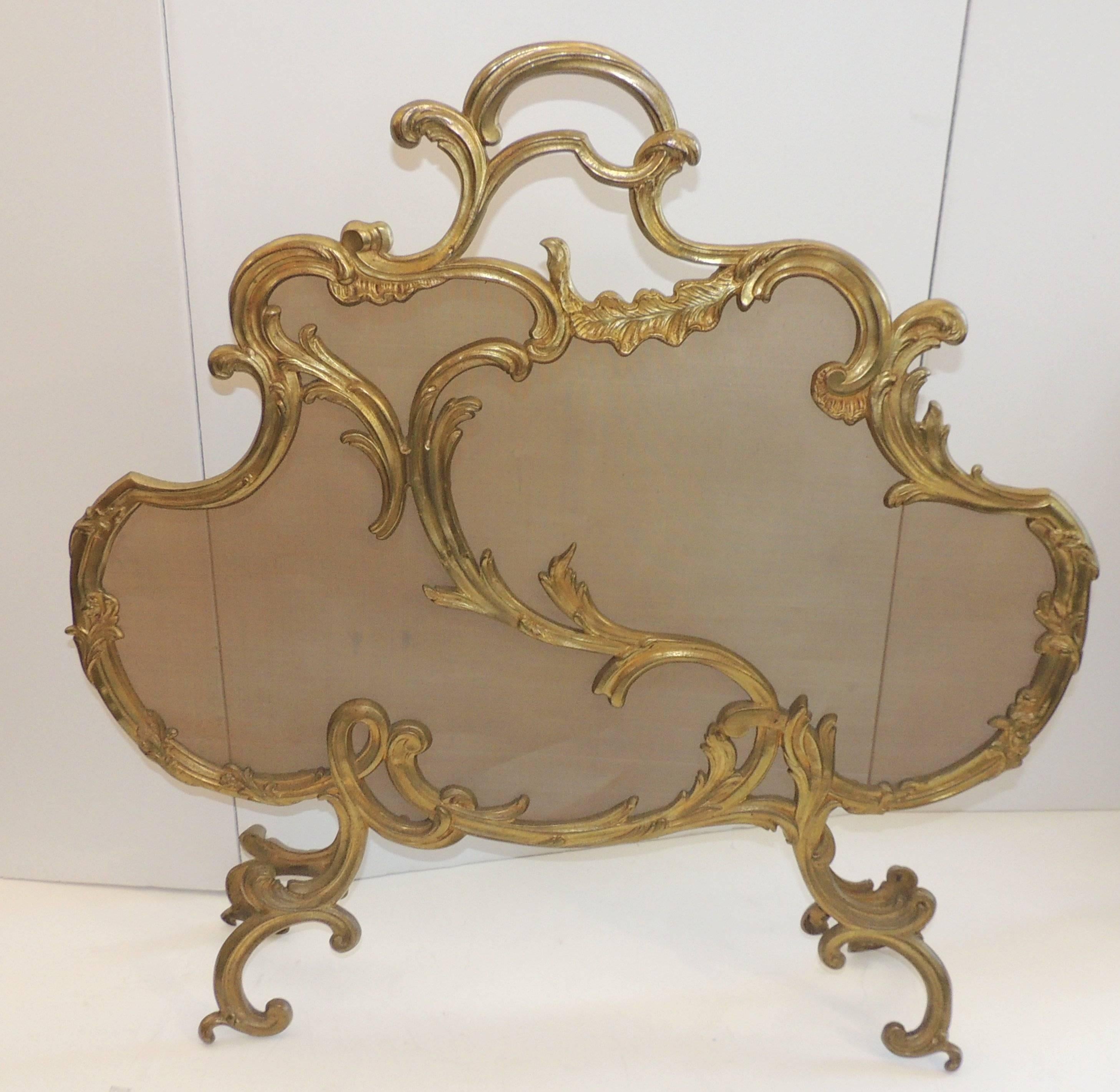 Wonderful vintage Rococo gilt bronze scroll fire place screen.

Measures: 29" H a 29" W.