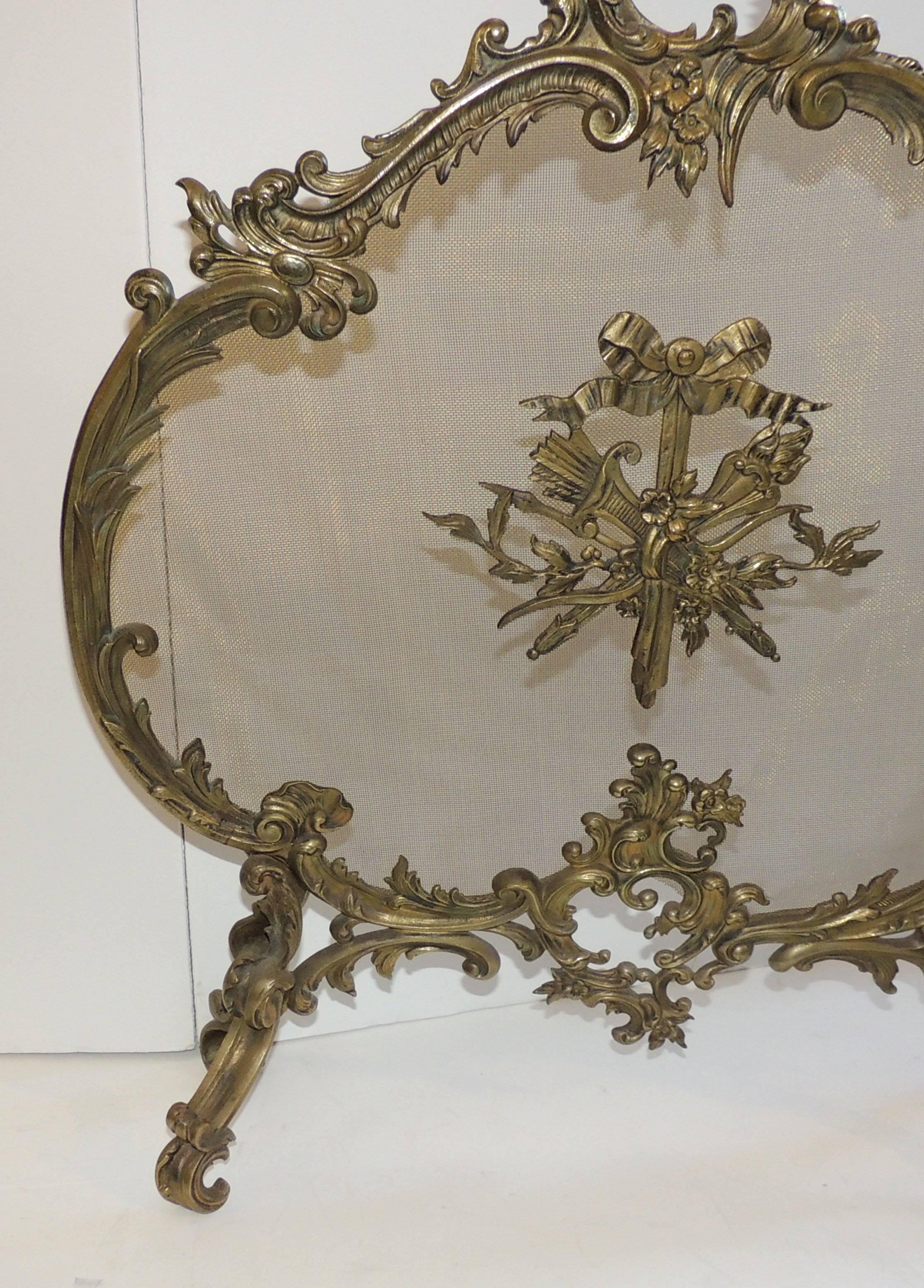 Mid-20th Century Wonderful French Bronze Gilt Fire Place Screen Filigree & Bows Firescreen  For Sale