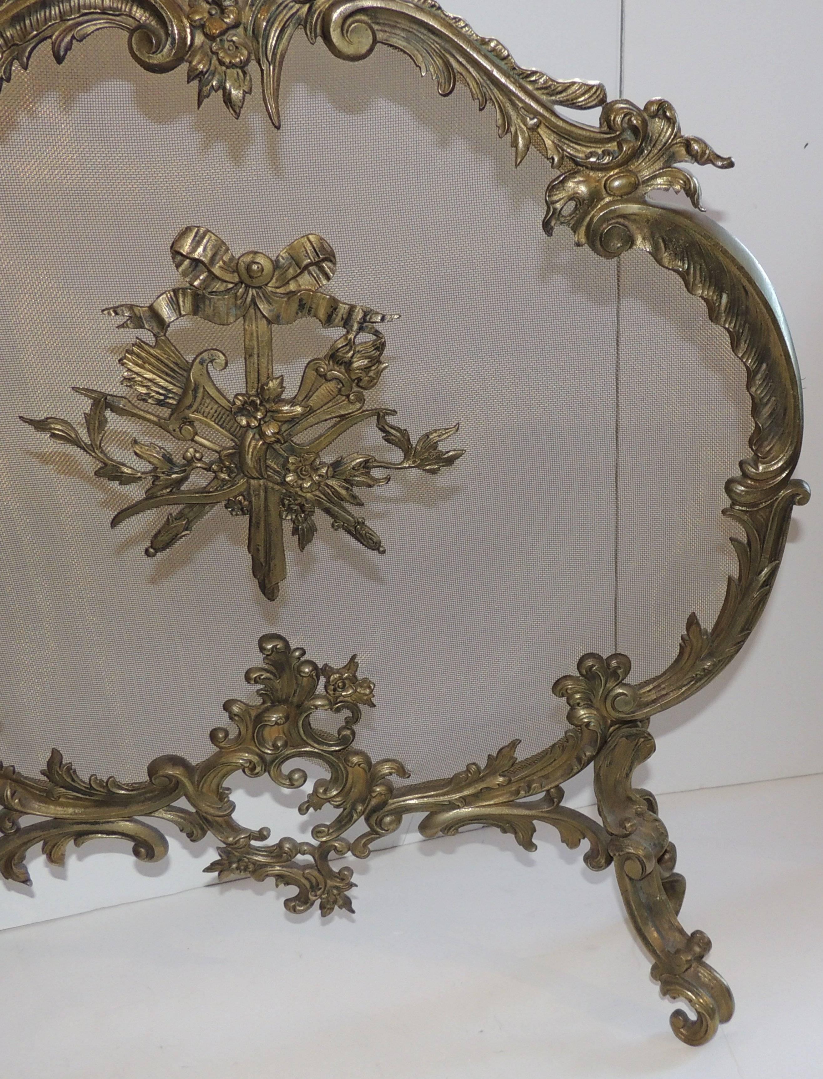 Wonderful French Bronze Gilt Fire Place Screen Filigree & Bows Firescreen  For Sale 3
