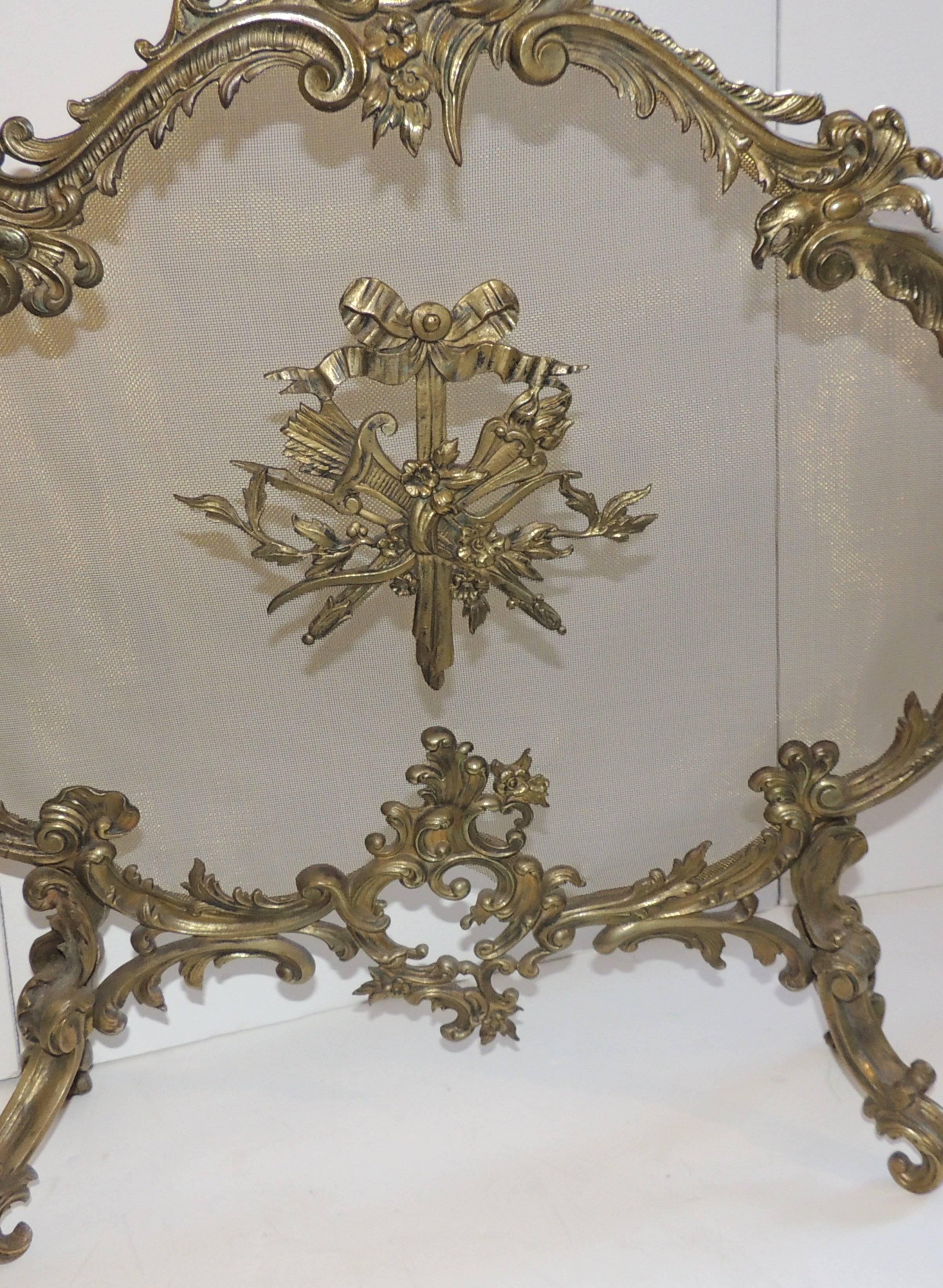 Wonderful French Bronze Gilt Fire Place Screen Filigree & Bows Firescreen  For Sale 1