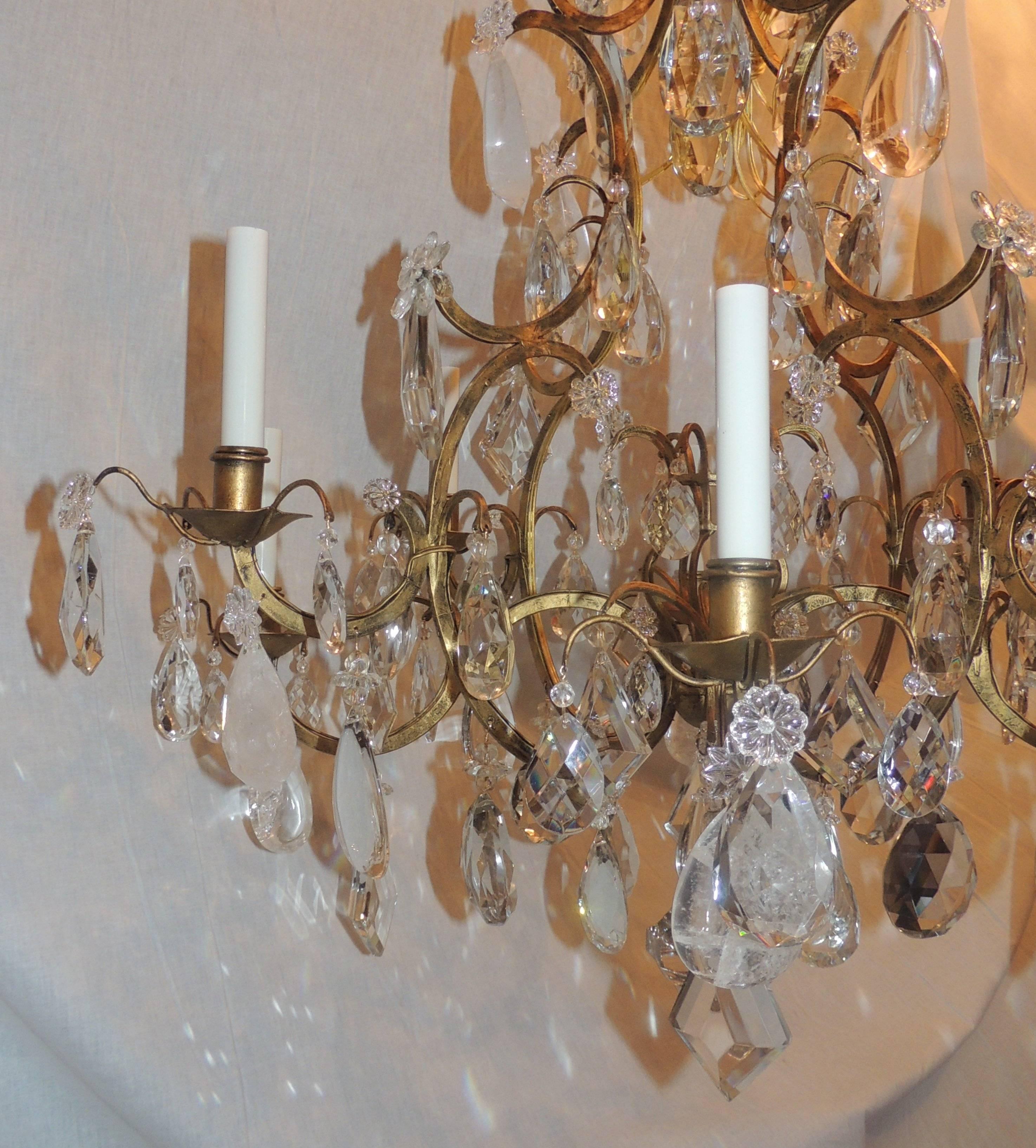 Wonderful Jansen Gilt Baguès Gilt Eight-Arm Rock Crystal Prism Large Chandelier In Good Condition In Roslyn, NY